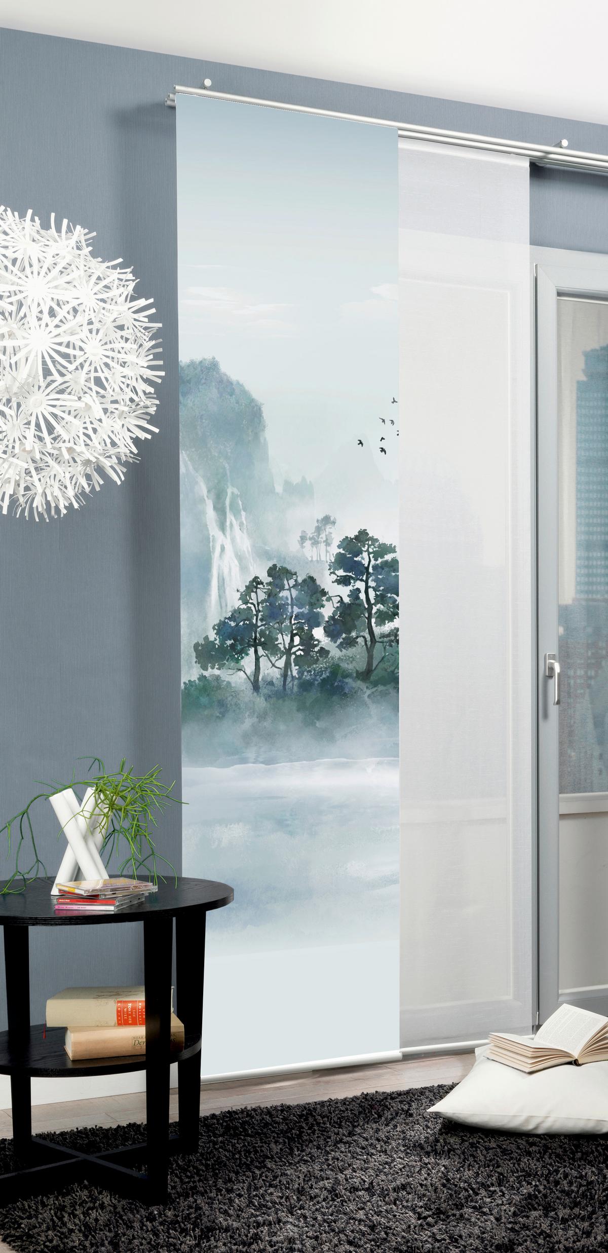 Flächenvorhang Vitnam Links - Graublau/Grün, Design, Textil (60/245cm)