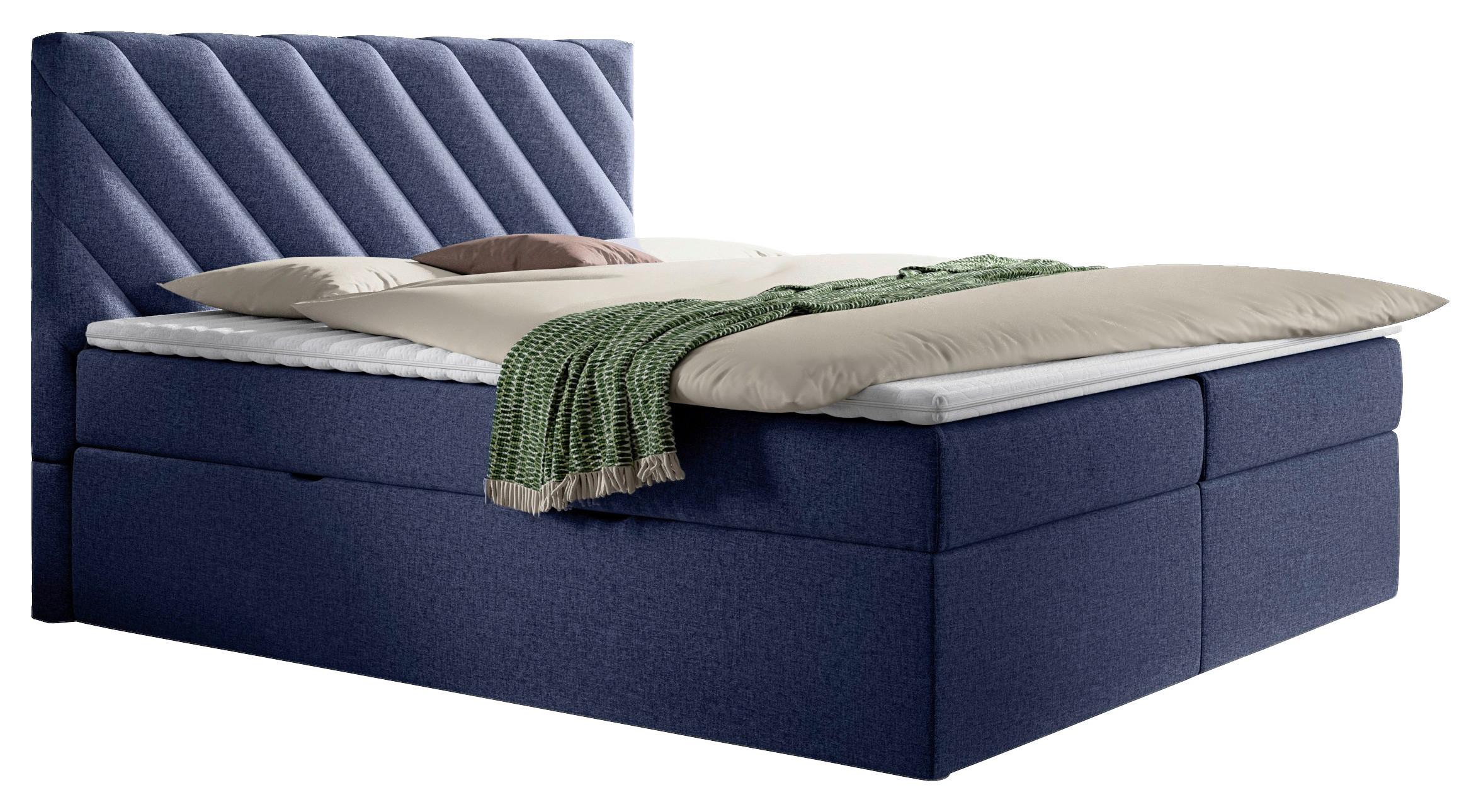Boxspringbett Mit Topper Blau 140x200 Cm Gusto