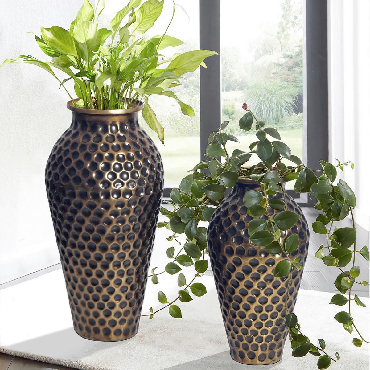 Dekovase 2er Set Goldfarben B: 26 Cm - Goldfarben, Design, Metall (26/51/26cm) - Livetastic
