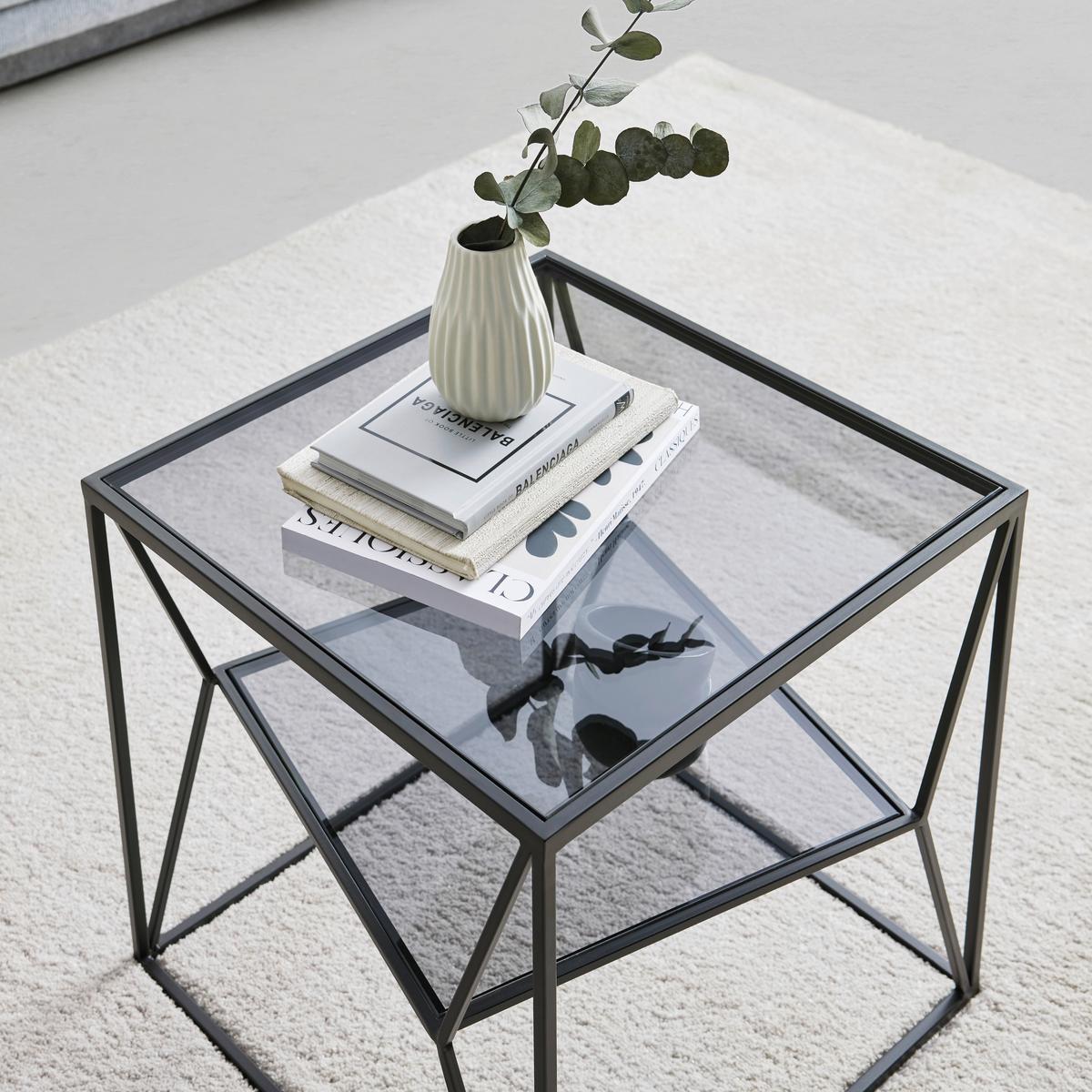 Odkládací stolek ANGEL - šedá/černá, Moderní, kov/sklo (45/45/45cm) - Premium Living