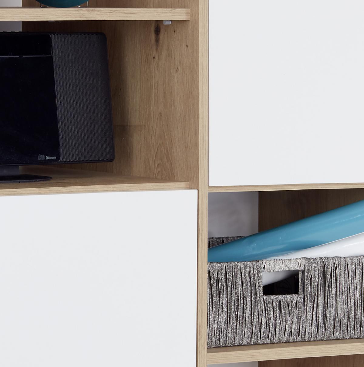 Regal Mit Schrankteilen Box B 98cm, Eiche Dekor/weiß - Eichefarben/Alufarben, MODERN, Holzwerkstoff (98/205/40cm) - Ondega