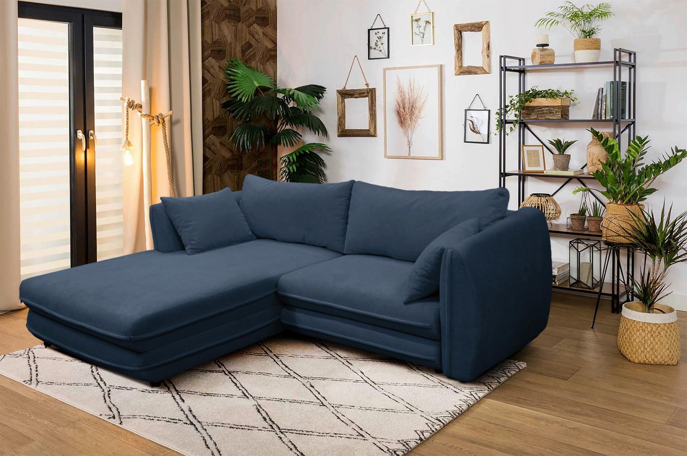 Ecksofa Vivaldi Dunkelblau S:201x240cm - Schwarz/Dunkelblau, Design, Textil (201/240cm) - MID.YOU
