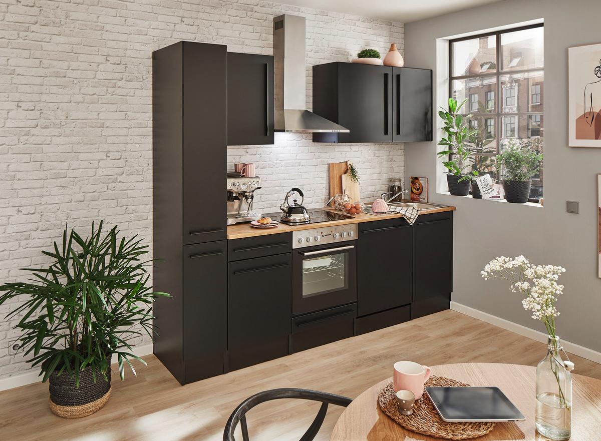 Küchenblock Jazz 8 250 Schwarz B: 250 cm - Eichefarben/Schwarz, LIFESTYLE, Holzwerkstoff (250cm) - MID.YOU