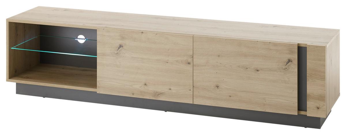 Lowboard Clair Grau/Eiche Dekor B:188cm - Eiche Artisan/Grau, Design, Glas/Holzwerkstoff (188/46/40cm) - MID.YOU