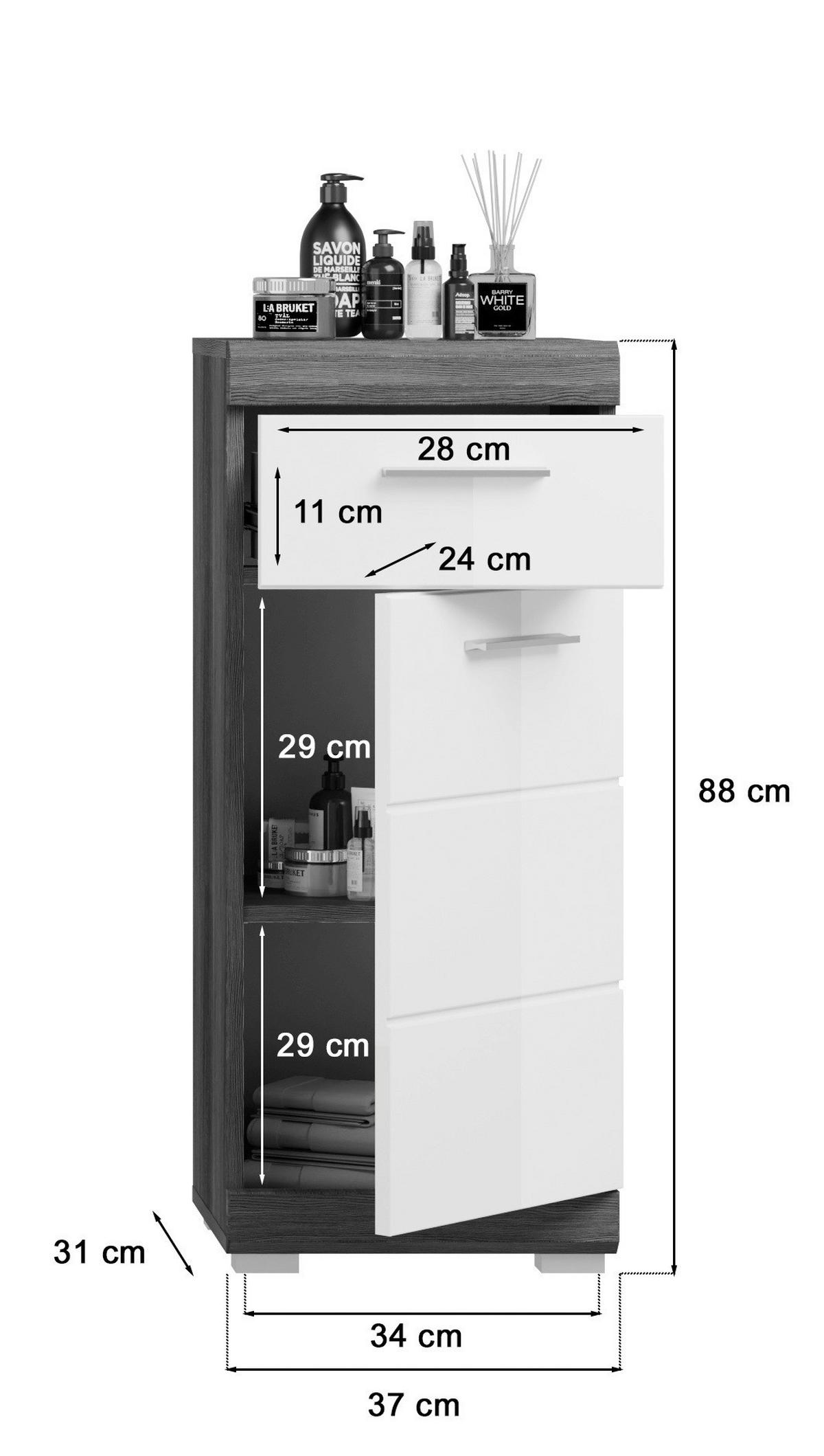 Badezimmer Scout - Weiß Hochglanz/Anthrazit, MODERN, Holzwerkstoff (97cm) - MID.YOU