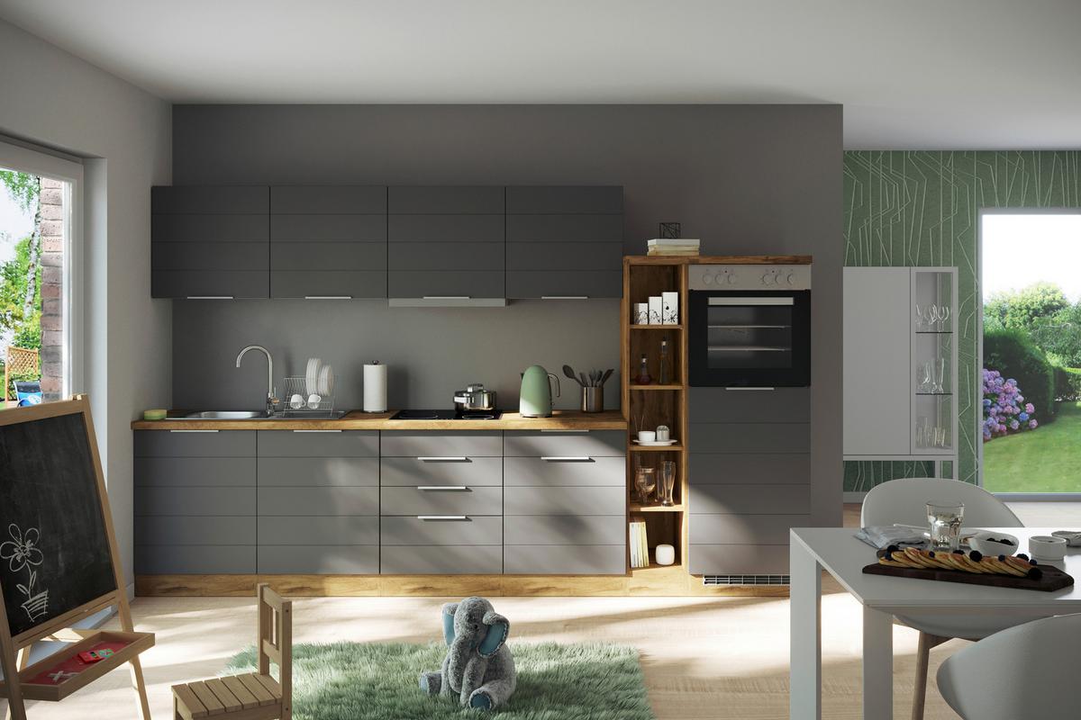 Küchenunterschrank Florenz B: 180 cm Grau/Eichefarben - Eiche Wotan/Grau, Design, Holzwerkstoff (180/86/60cm) - Held