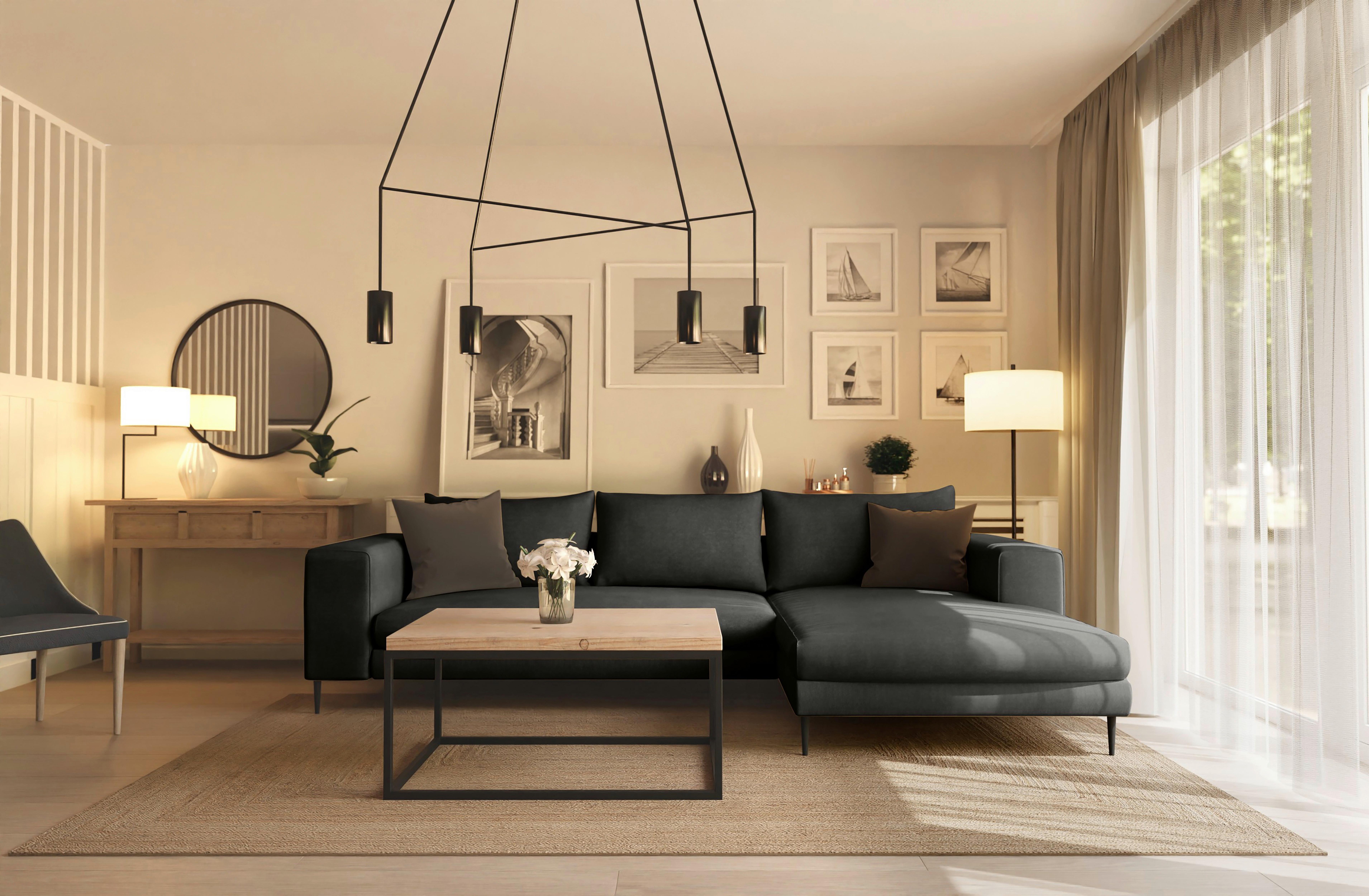 Ecksofa Aurora II - Schwarz/Graphitfarben, MODERN, Textil (325/170cm) - Trendmanufaktur