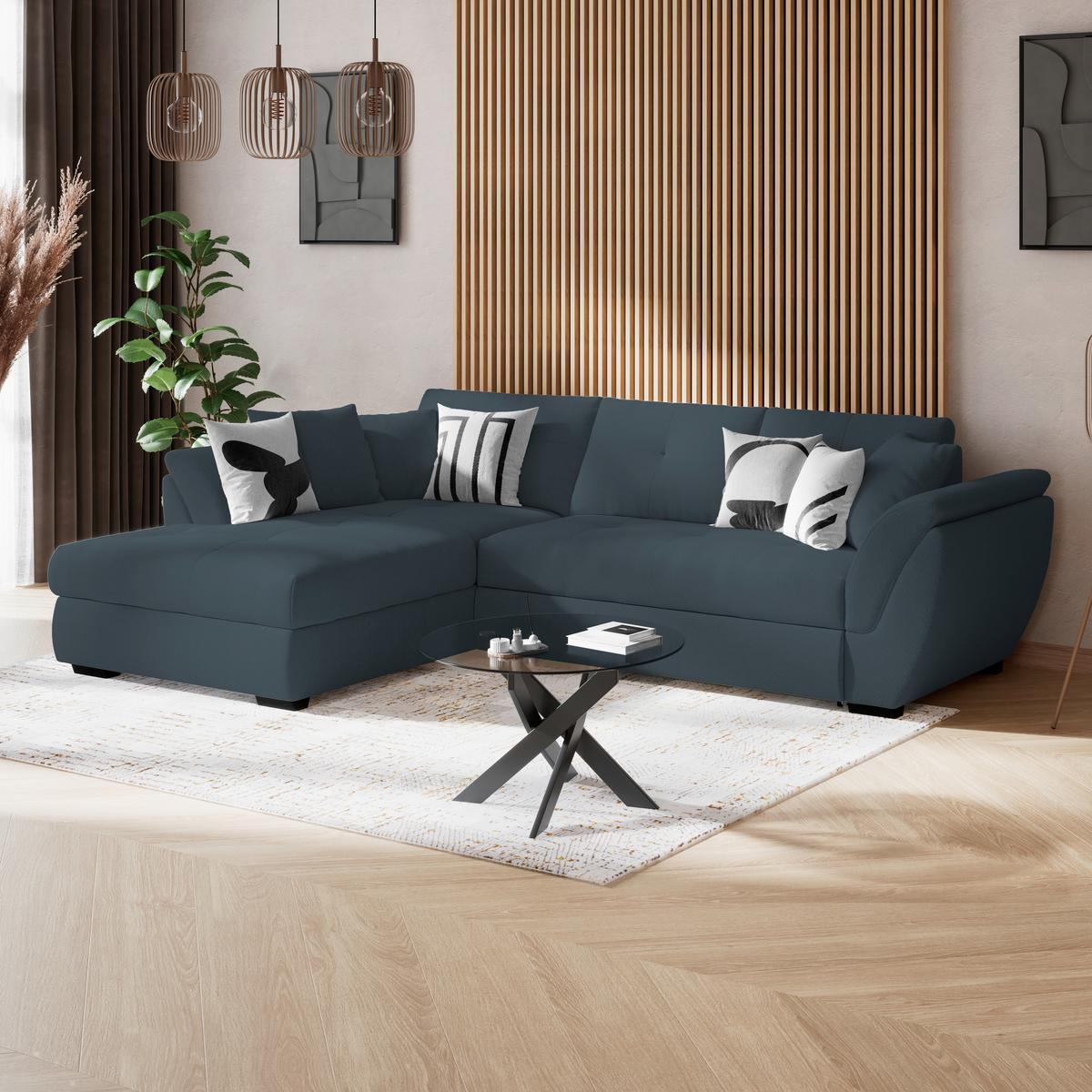 Rohová sedačka BERISSO, ľavá, modrá - modrá/čierna, Konventionell, textil/plast (187/278cm) - Ondega