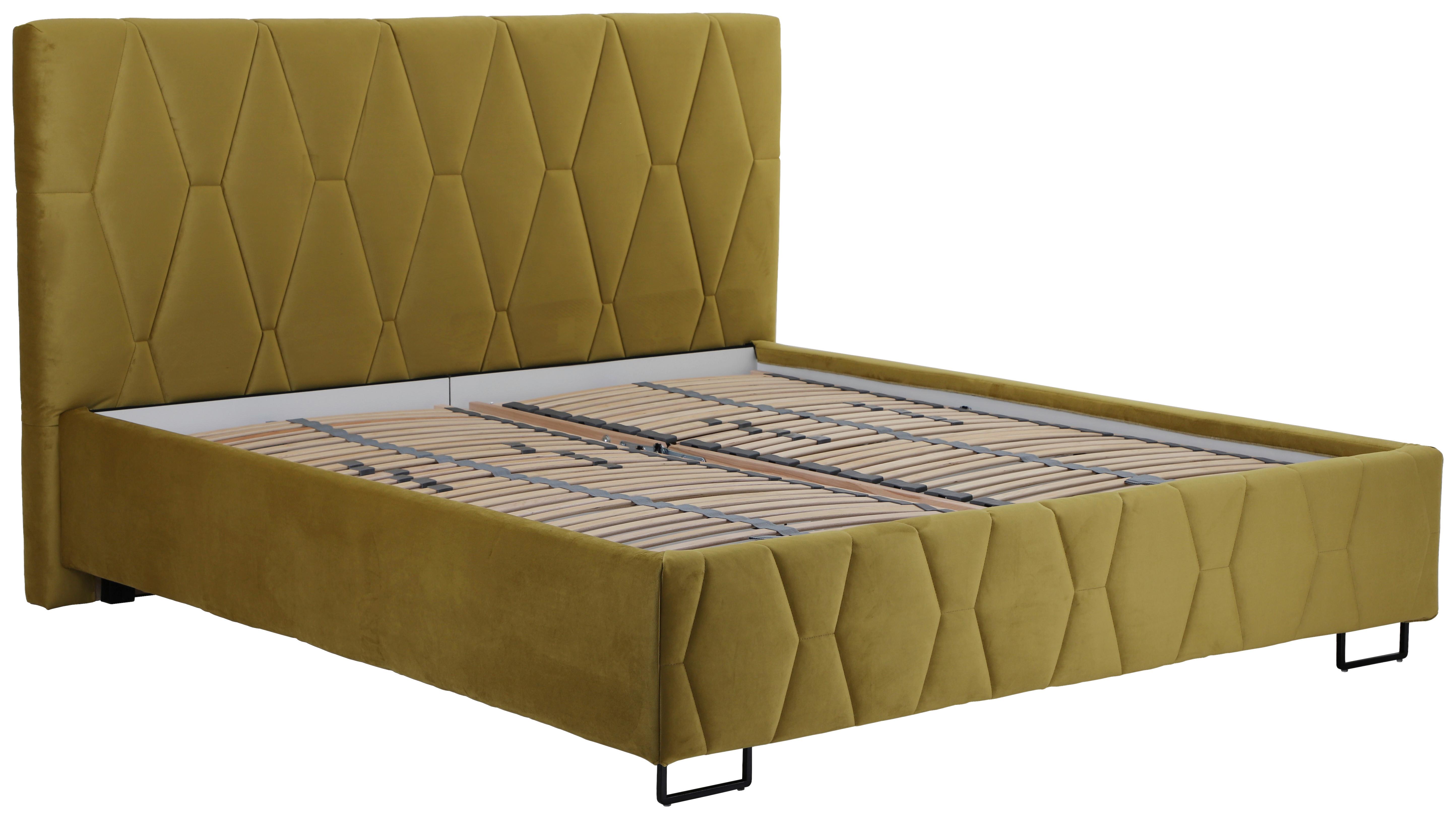 Čalúnená posteľ ATESSA 180x200 cm, kari žltá - prírodná farba/kari žltá, Modern, drevo/textil (180/200cm)