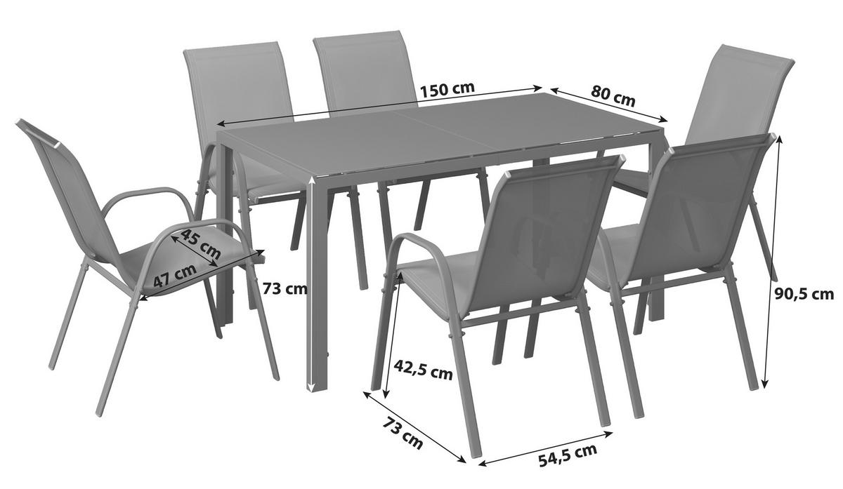 Gartengarnitur für 6 Personen Barcelona Metall, Glas - Beige, MODERN, Glas/Textil - Beldano