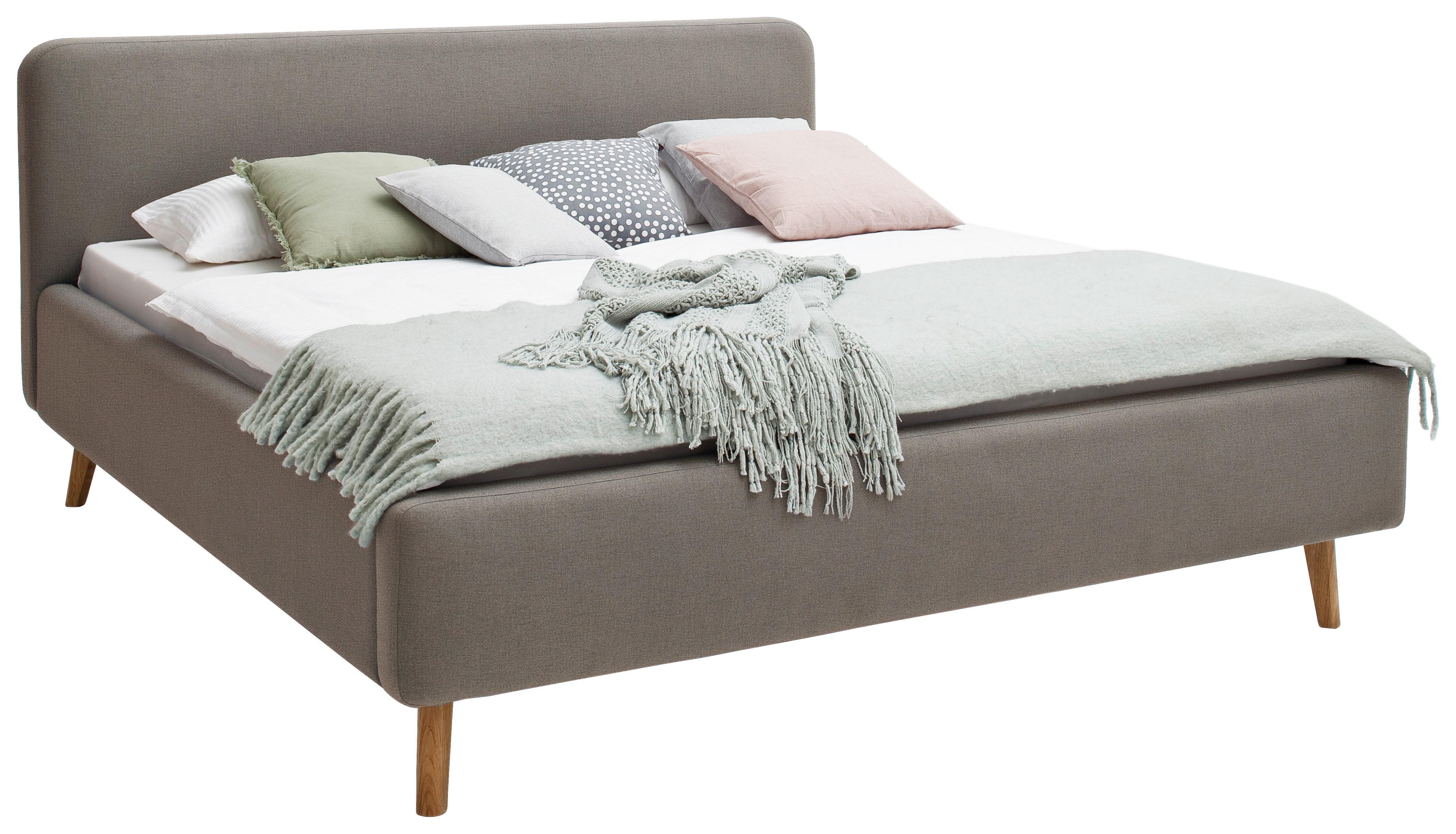 Polsterbett inkl. Bettkasten Mattis 160x200cm Taupe, inkl. - Taupe/Eichefarben, Design, Holz/Textil (160/200cm) - Livetastic
