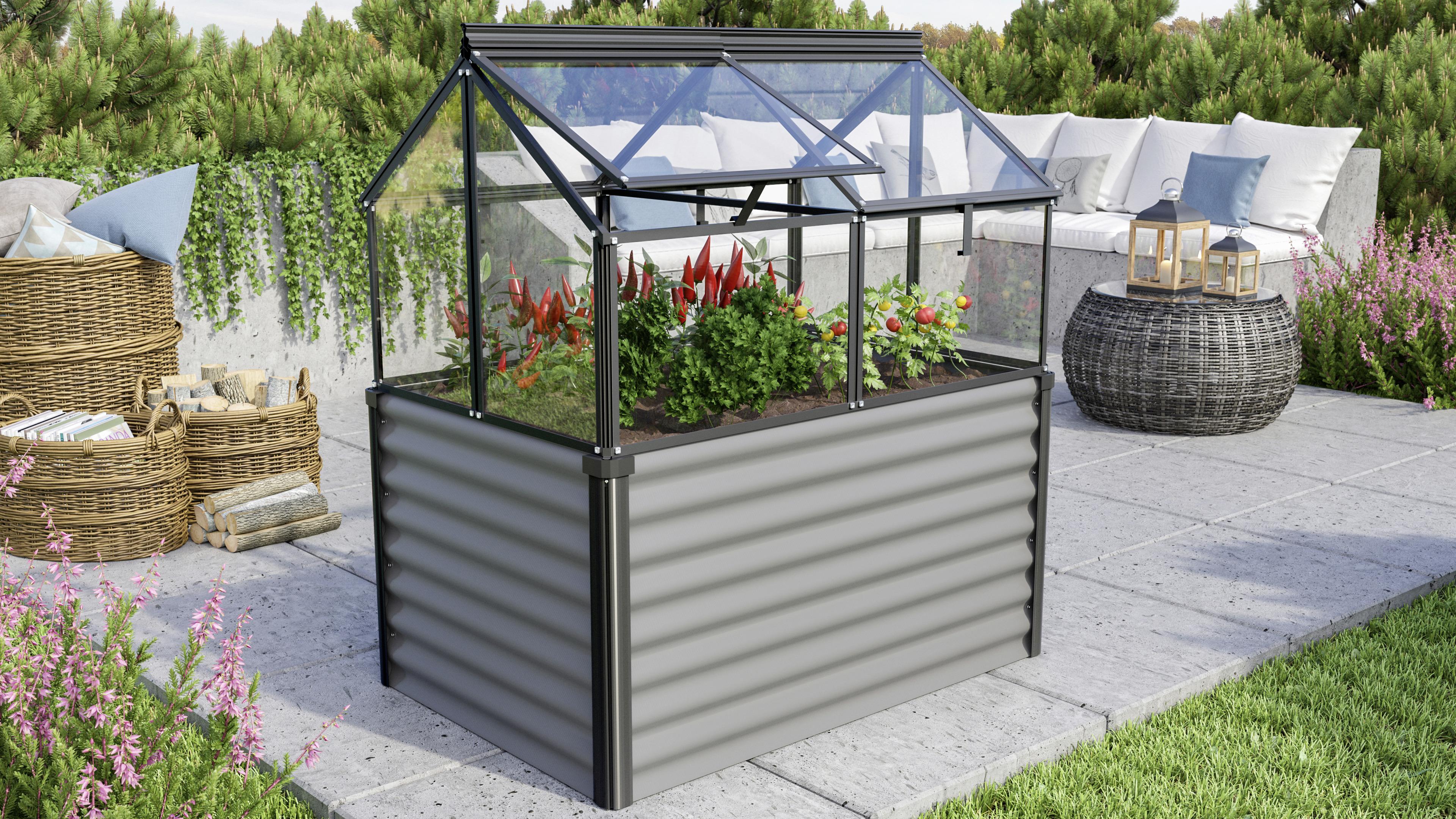 Hochbeet Mit Frühbeetaufsatz Gaia Jumbo Esg 83x135,1x121,6 - Schwarz/Grau, Basics, Glas/Metall (83/135,1/121,6cm)
