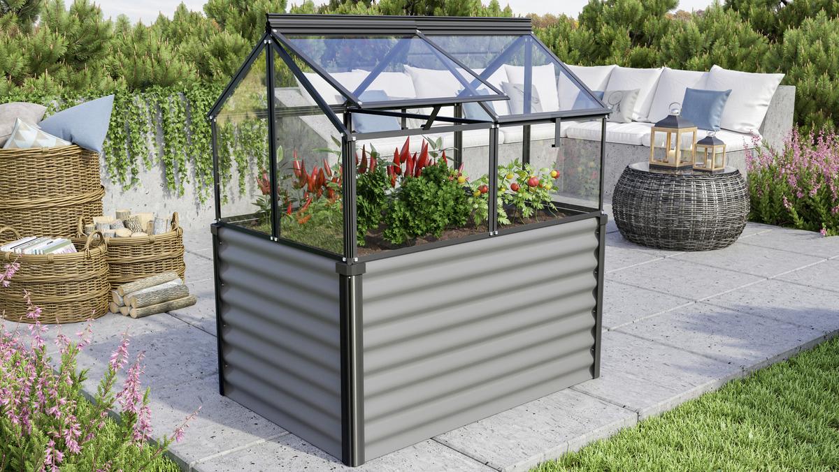 Hochbeet Mit Frühbeetaufsatz Gaia Jumbo Esg 83x135,1x121,6 - Schwarz/Grau, Basics, Glas/Metall (83/135,1/121,6cm)