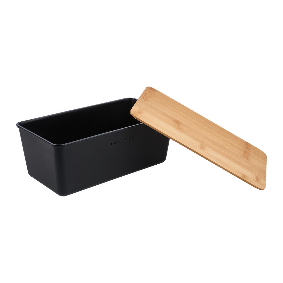 Box na chlieb MAGNUS - čierna/prírodná farba, Modern, plast/prírodné materiály (34/18/13,5cm) - Mömax
