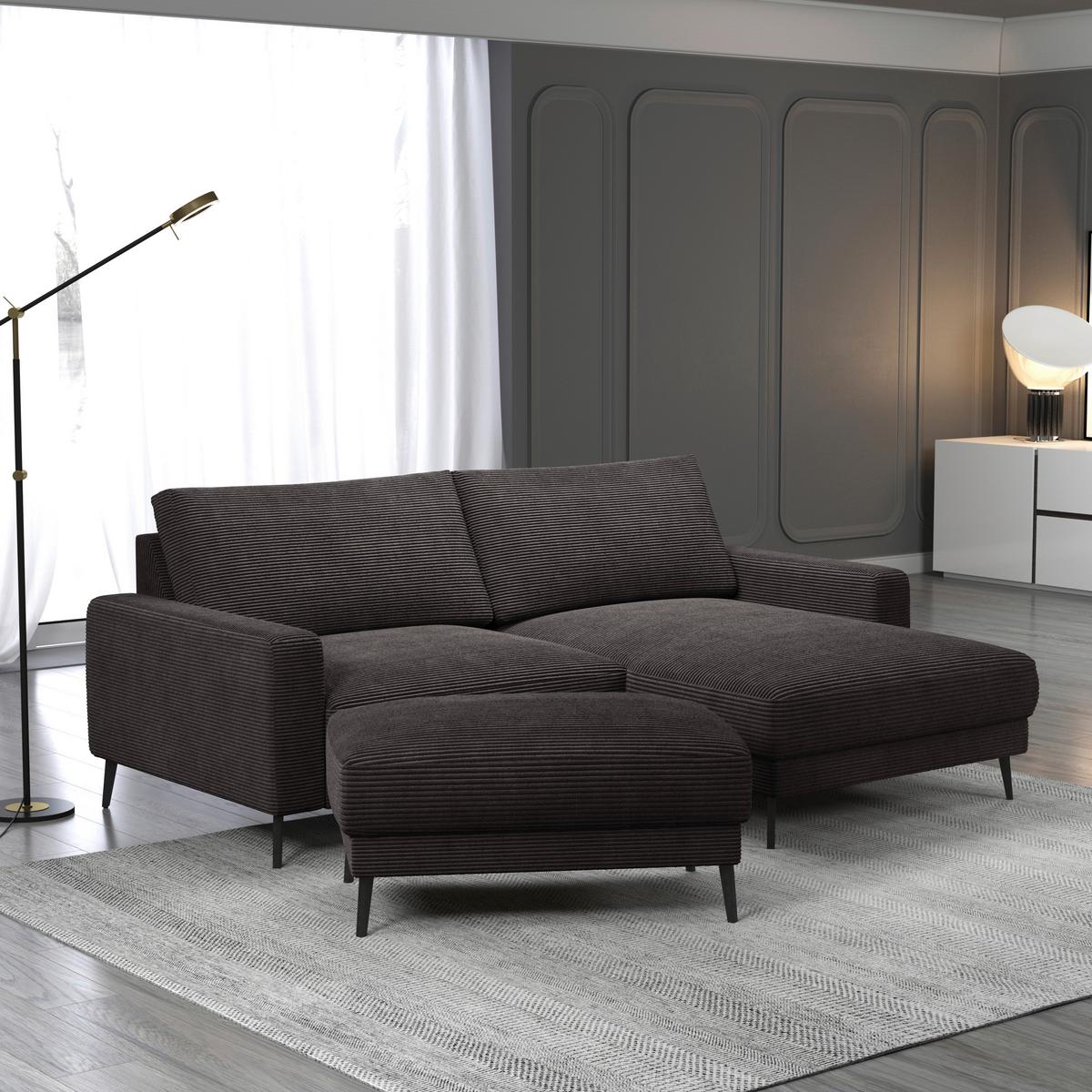 Univerzálna sedačka CORA, tmavosivý menčester - čierna/sivá, Modern, kov/drevo (223/86/161cm) - Mömax