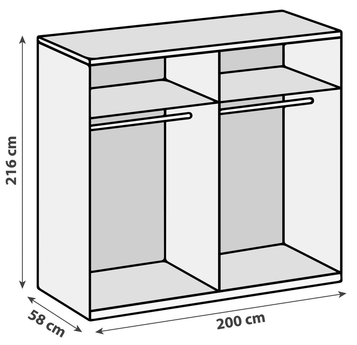 Drehtürenschrank Mit Spiegel 200 cm Level, Eiche Dekor - Eichefarben, MODERN, Holzwerkstoff (200/216/58cm) - MID.YOU