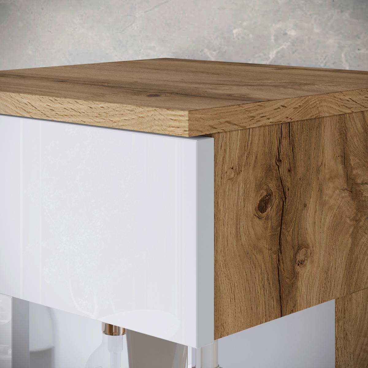 Badezimmer Narobi Eiche Wotan/Weiß B: 120,4 cm - Weiß Hochglanz/Eiche Wotan, Trend, Glas/Keramik (120,4cm) - P & B