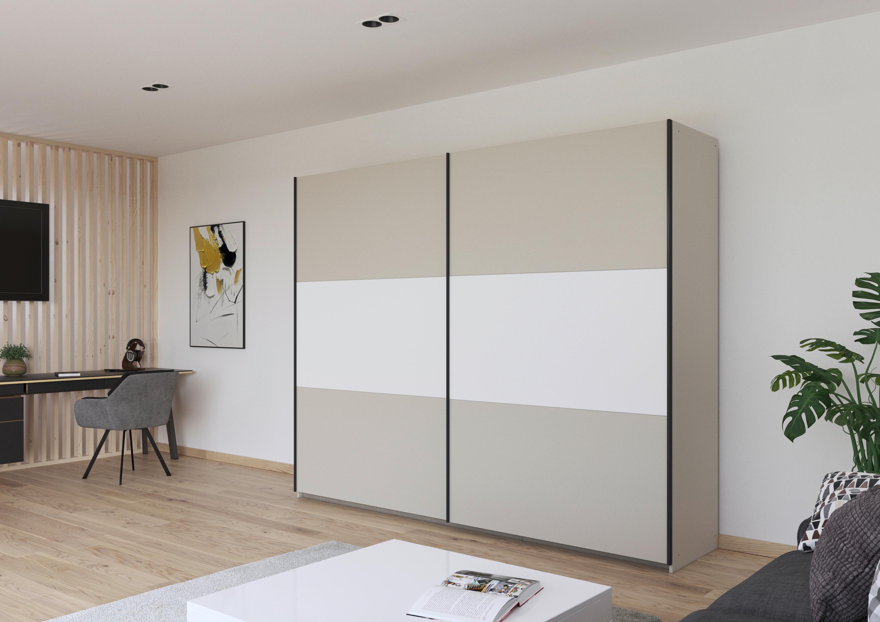 Schwebetürenschrank Neo Weiß Champagner B: 261 cm - Champagner/Weiß, MODERN, Holzwerkstoff (261/210/59cm) - Rauch Möbel