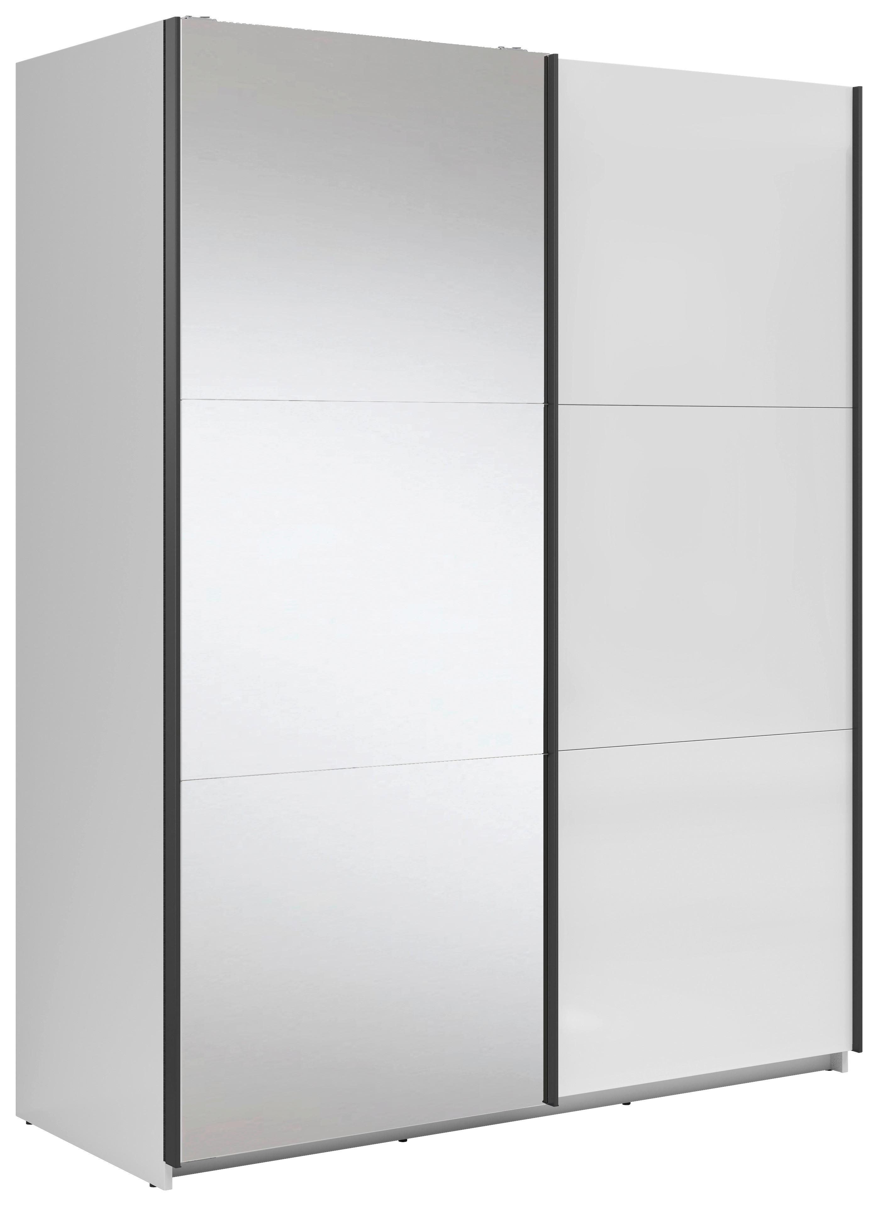 Tolóajtós Szekrény Tetrix 153/195 Cm - magasfényű fehér/átlátszó, Modern, faalapú anyag/Üveg (153,5/195,5/60cm) - MID.YOU