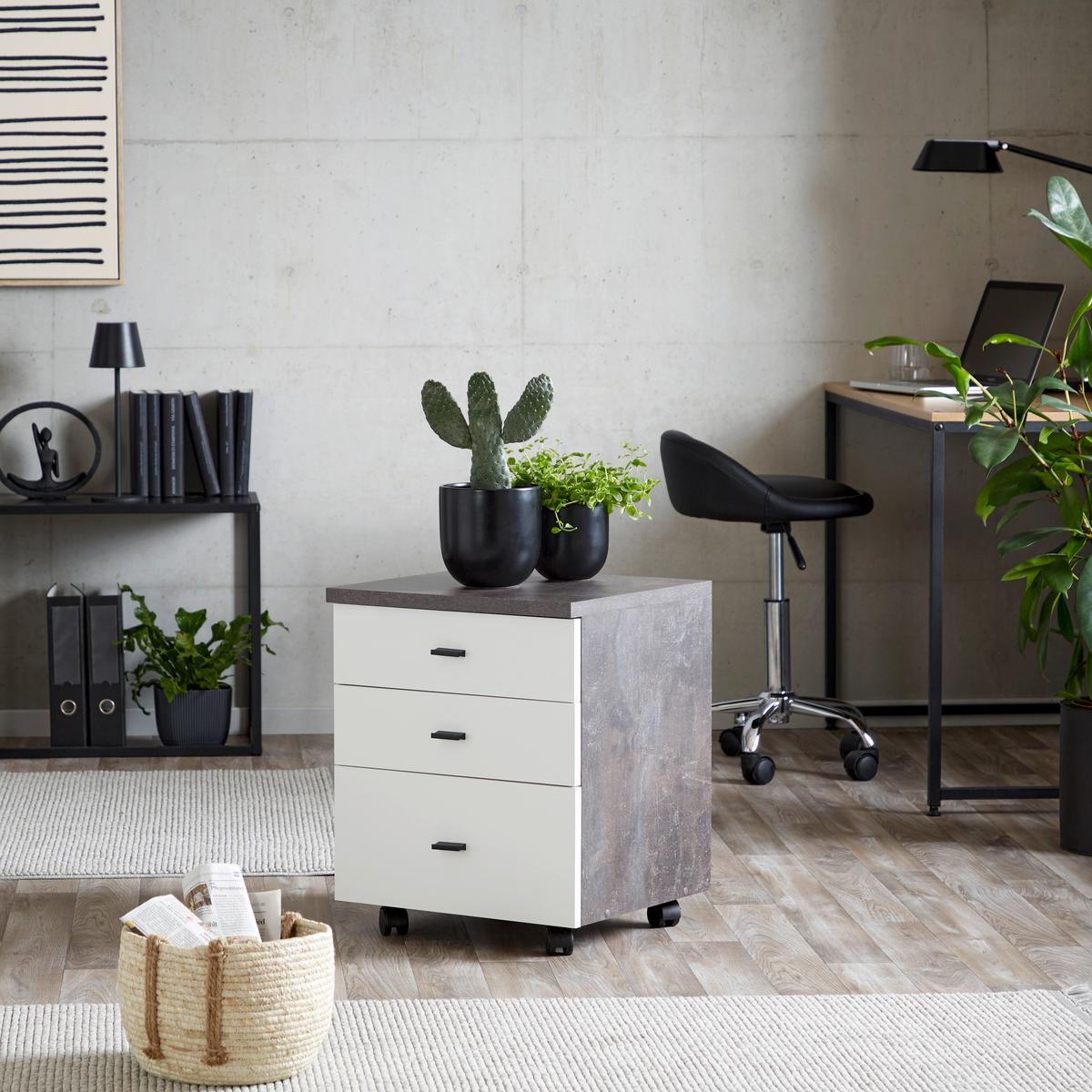 Rollcontainer Betonoptik /weiß 4 You New 2 Yuk 13 - Dunkelgrau/Weiß, MODERN, Holzwerkstoff (43/53/40cm)