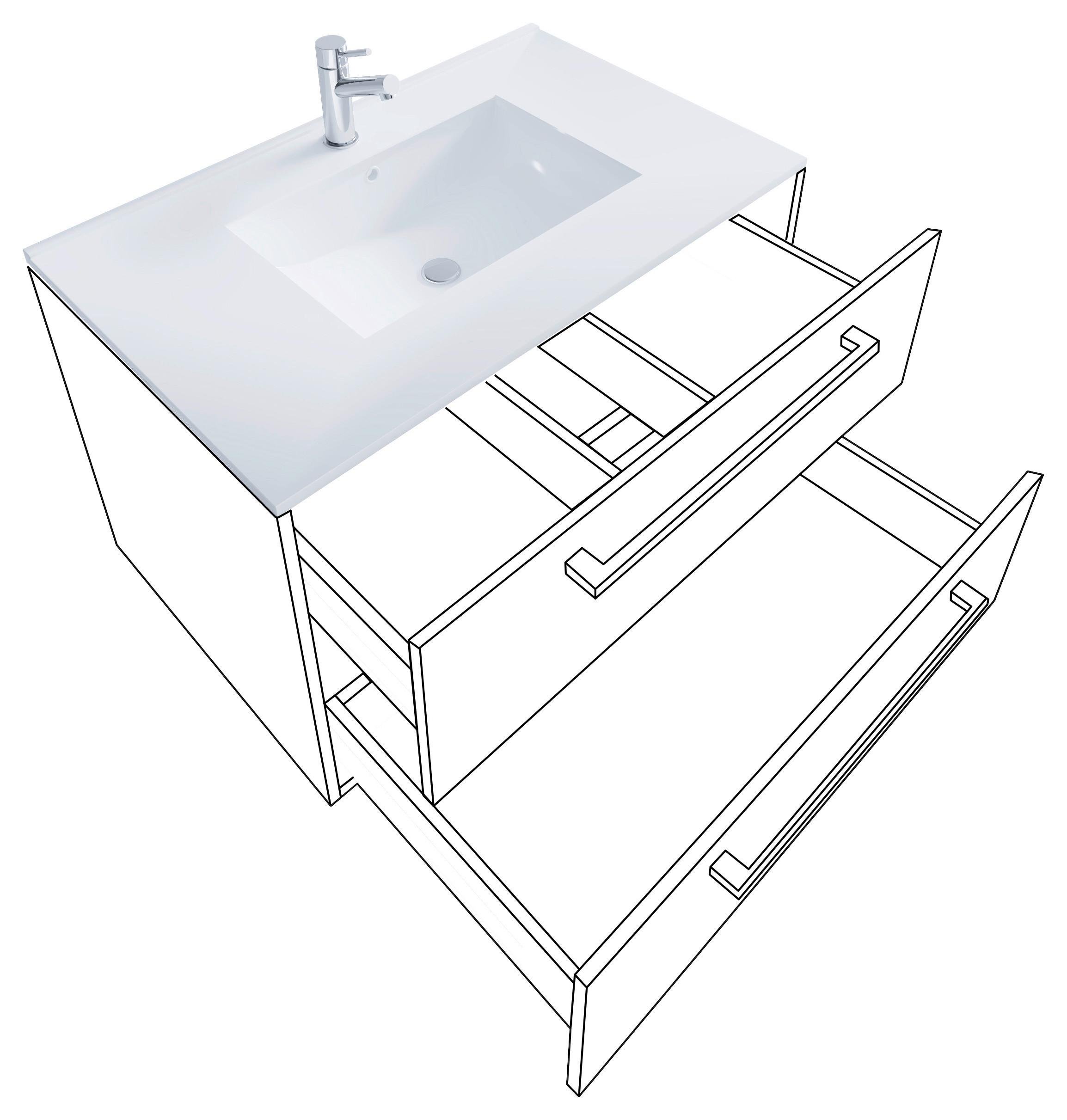 Badezimmer Badinos 4-teilig Sonoma Eiche B: 61 Cm - Weiß/Sonoma Eiche, MODERN, Keramik/Holzwerkstoff (93cm) - MID.YOU