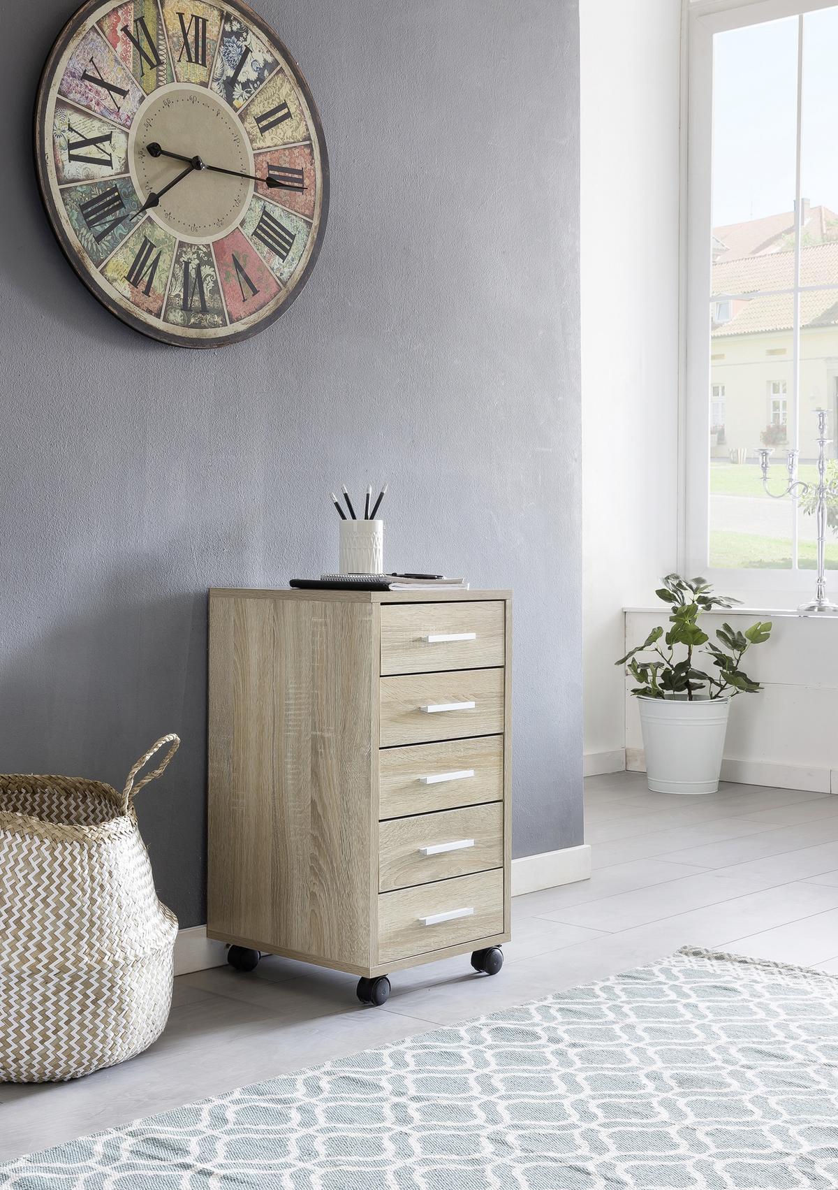 Rollcontainer Eiche Dekor Lisa 33x63x38 cm - Eichefarben, KONVENTIONELL, Holzwerkstoff/Kunststoff (33/63/38cm) - MID.YOU