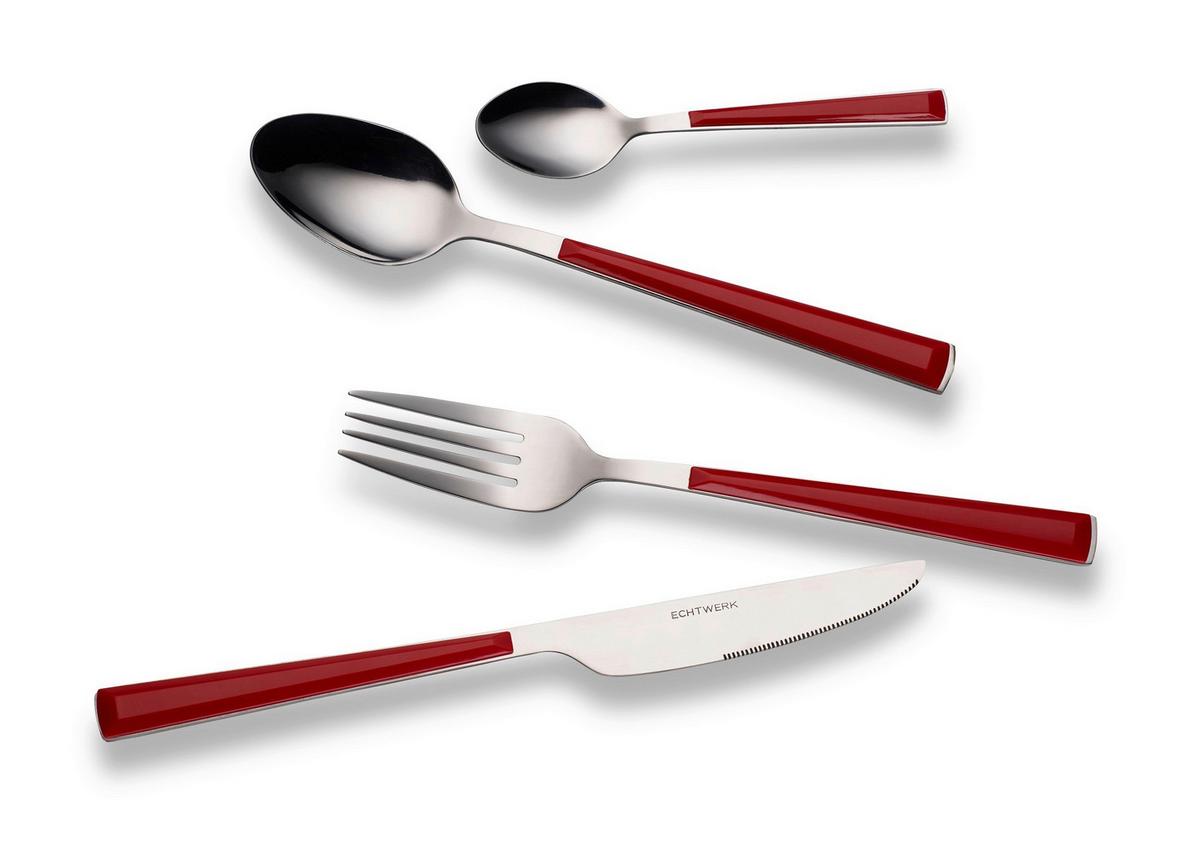 Besteckset 16-Teilig für 3 Personen - Rot/Silberfarben, Basics, Metall - Echtwerk