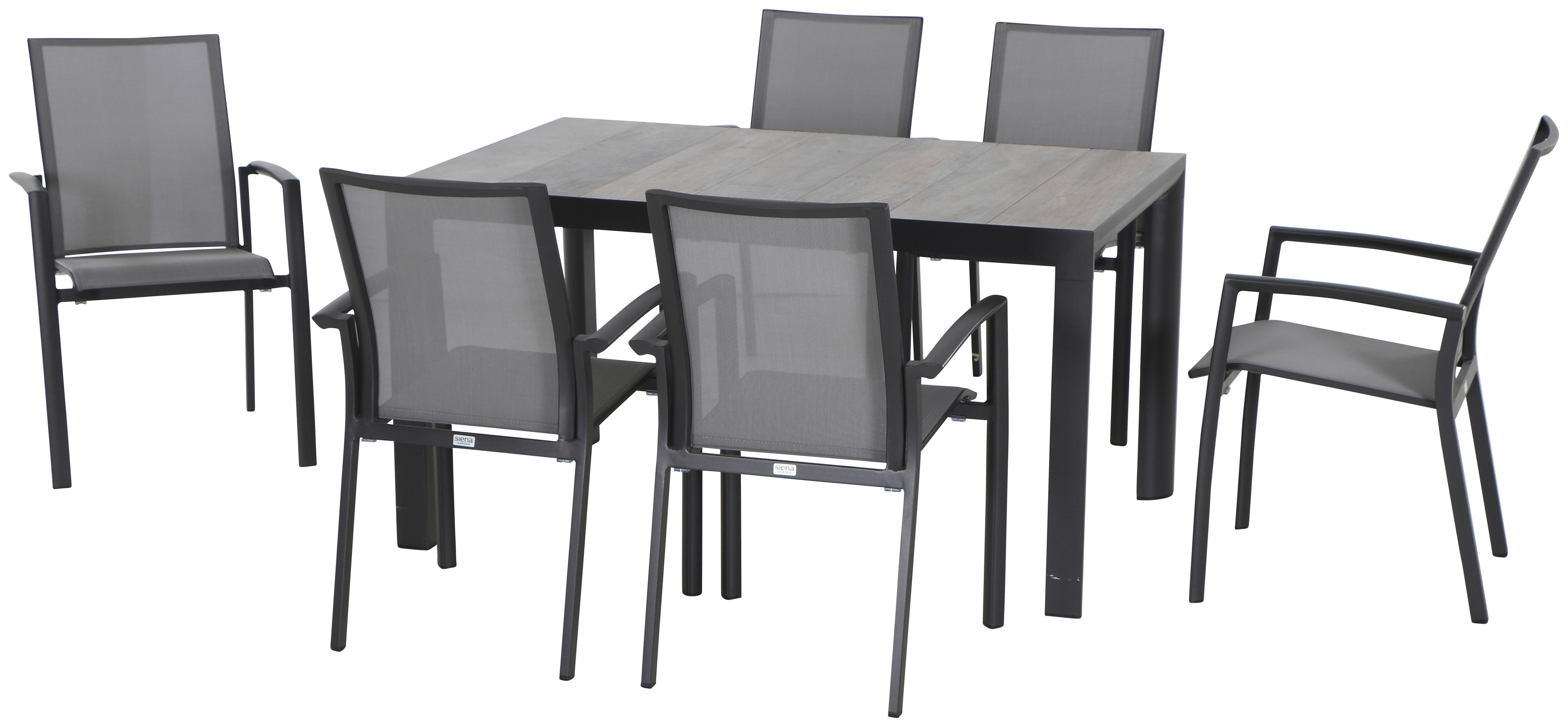 Gartengarnitur Velia 7-teilig Metall/textil/keramik - Anthrazit/Schwarz, KONVENTIONELL, Keramik/Textil - Siena Garden