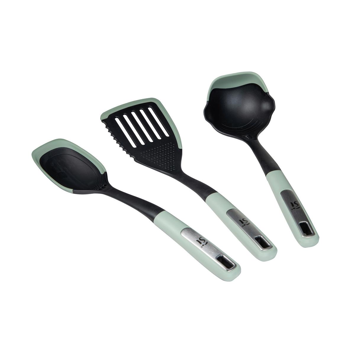 Küchenhelferset 3-teilig Salbeigrün, Schwarz, Silber - Salbeigrün/Silberfarben, Basics, Kunststoff (13/11.5/35.5cm)