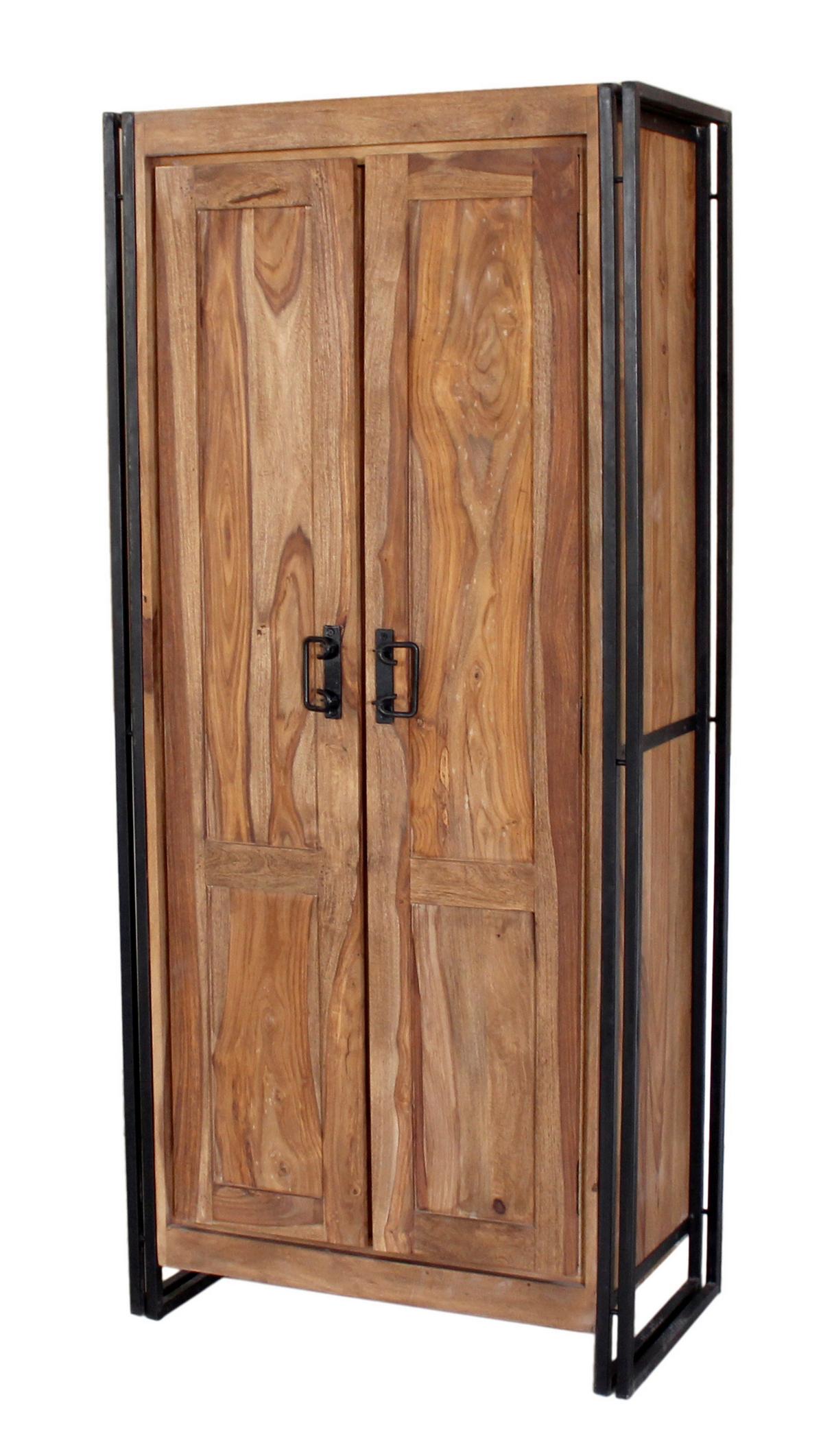 GARDEROBENSCHRANK Naturfarben/Schwarz B: 80cm - Schwarz/Naturfarben, Design, Holz/Metall (80/180/45cm) - MID.YOU