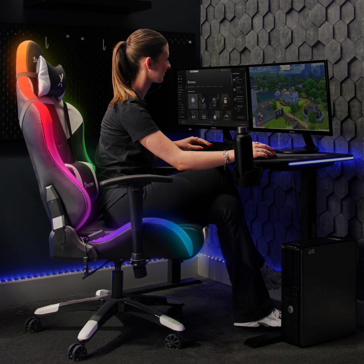 Gaming Stuhl Agility Esports mit Led Lederlook Schwarz - Schwarz/Grau, MODERN, Kunststoff/Textil (66/128/59,9cm) - X Rocker