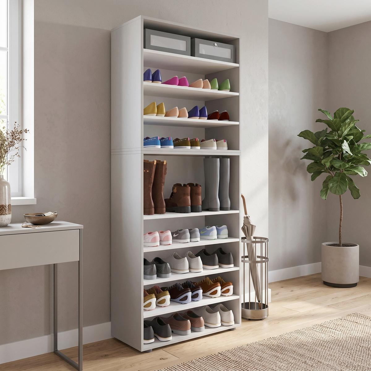 Schuhregal Lona XXL 9 Ablagen Grau H: 183 cm - Schwarz/Grau, KONVENTIONELL, Holzwerkstoff (70/183/37cm) - MID.YOU
