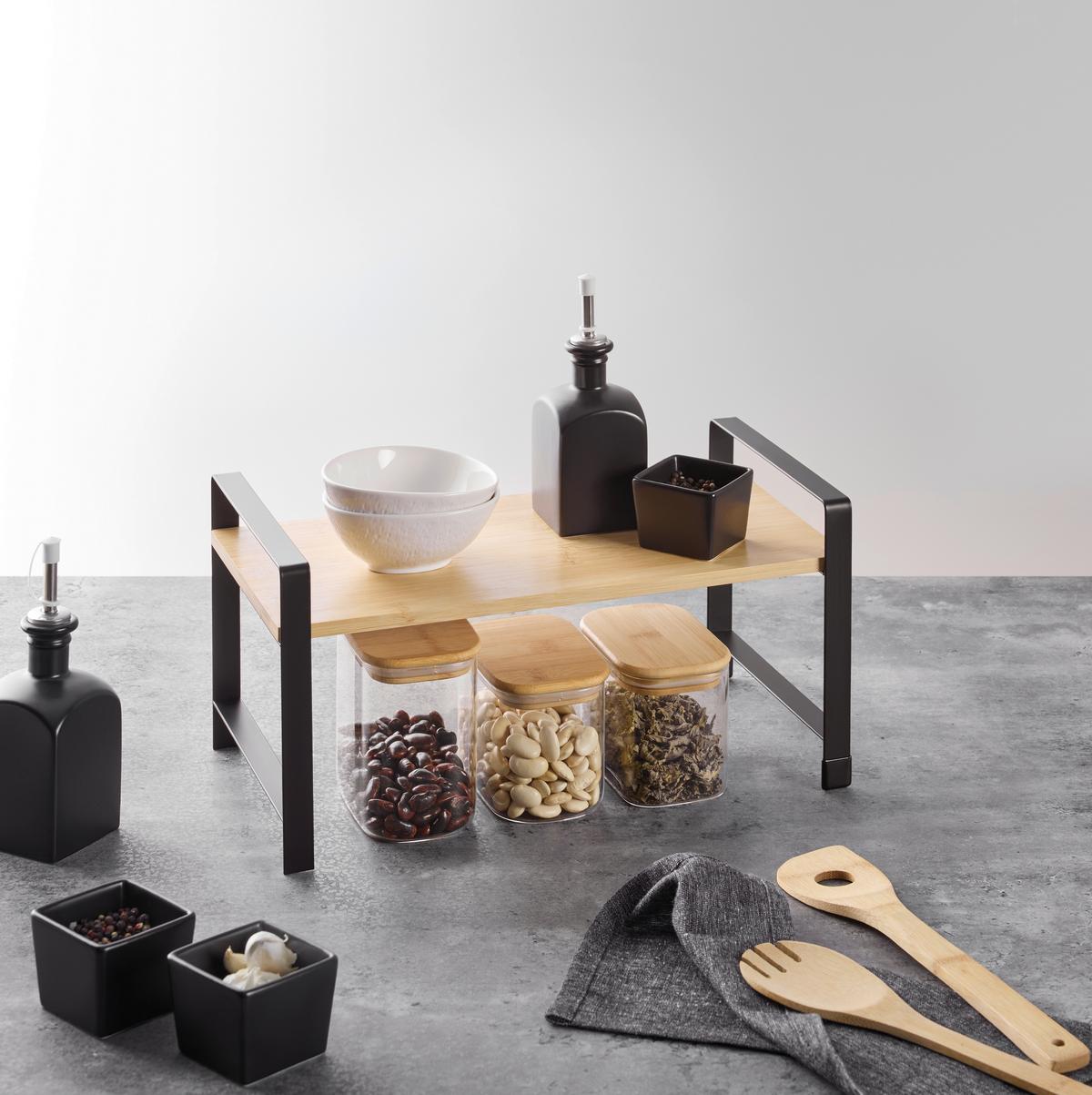 Kuchyňský regál RITA - 1 - černá/přírodní barvy, Moderní, kov/přírodní materiály (40/20/23cm) - Mömax