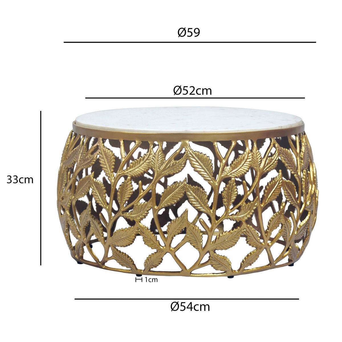 COUCHTISCH Goldfarben/Weiß L: 60cm - Goldfarben/Weiß, Design, Stein/Metall (60/60/33cm) - MID.YOU