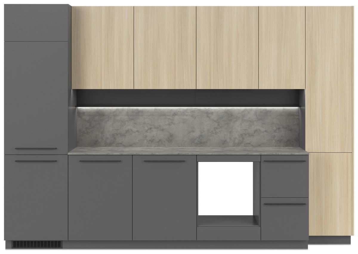 Kuchynský blok MILINO MEDIUM vrát.obkladu a LED regálu - čierna/grafitová, Basics, kompozitné drevo/plast (330/230/60cm) - Visiona