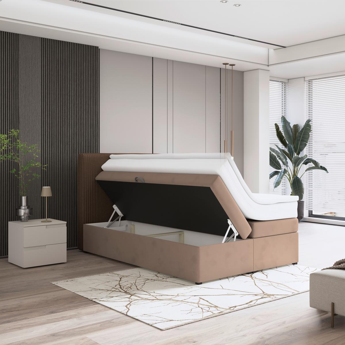 Boxspringbett mit Topper & Bettkasten 140x200 Rossa - Schwarz/Braun, MODERN, Holzwerkstoff/Textil (140/200cm)