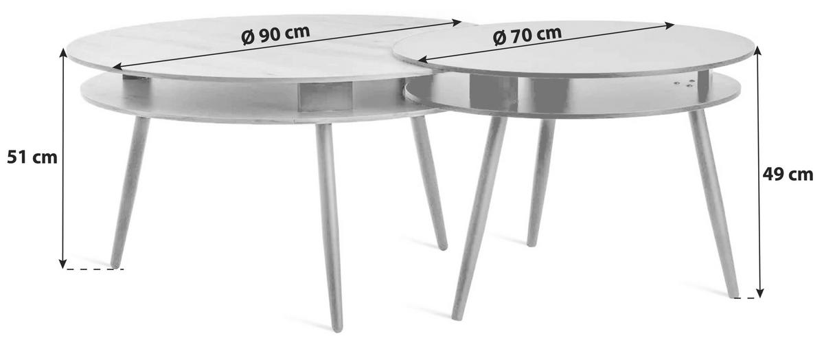 Couchtisch Rund 2er-Set Madrigal - Wildeiche/Schwarz, Basics, Holzwerkstoff (90/90/51cm) - P & B