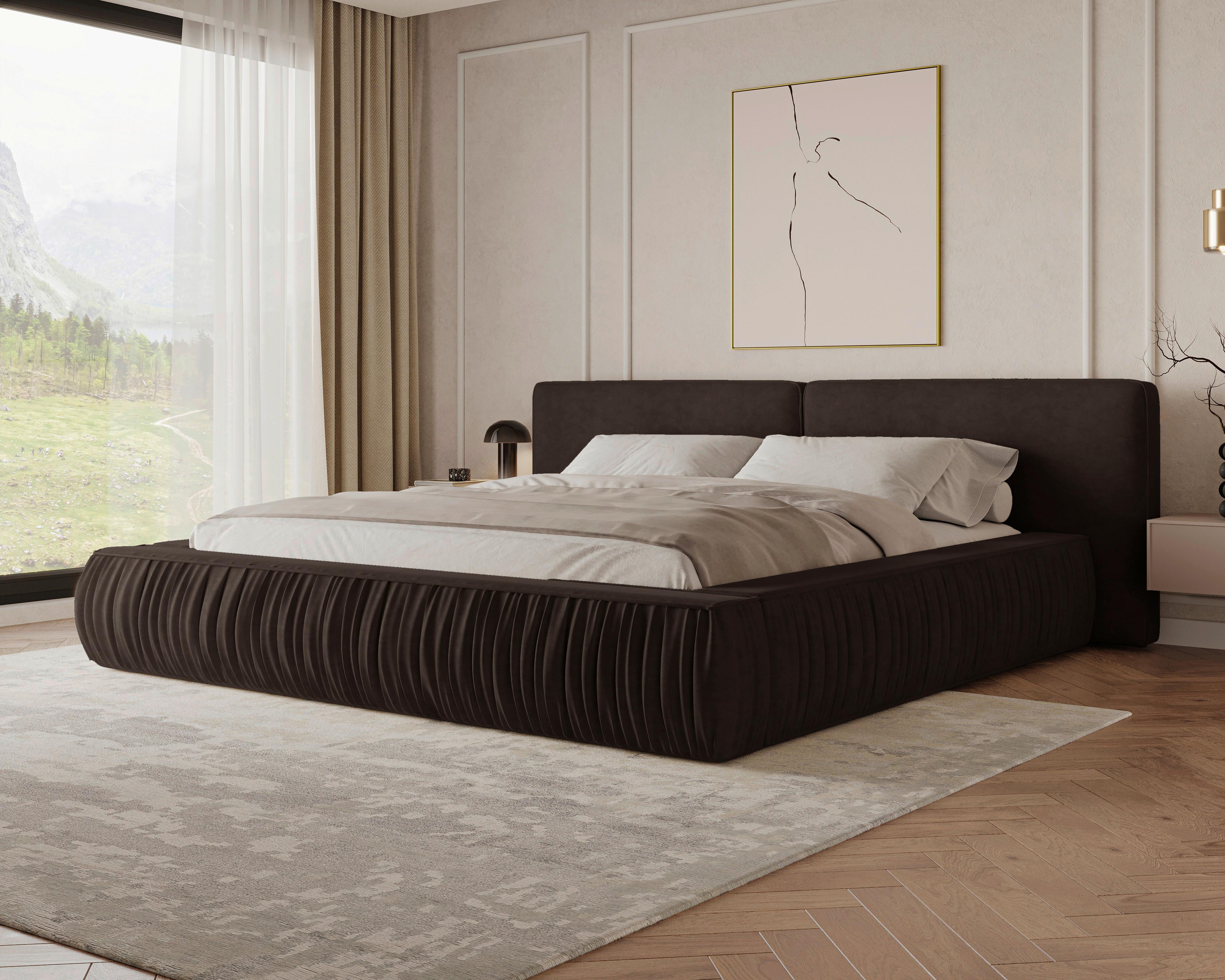 Polsterbett Vanessa mit Bettkasten 180x200 - Schwarz/Braun, MODERN, Holz/Metall (180/200cm) - Livetastic