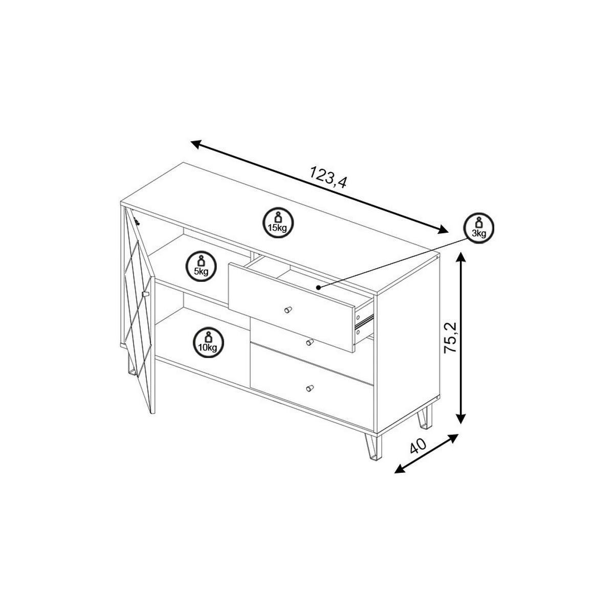 Sideboard Kommode 1d3s Bilbao Bl5 - Schwarz/Weiß, Design, Holzwerkstoff (123/75/40cm) - Livetastic