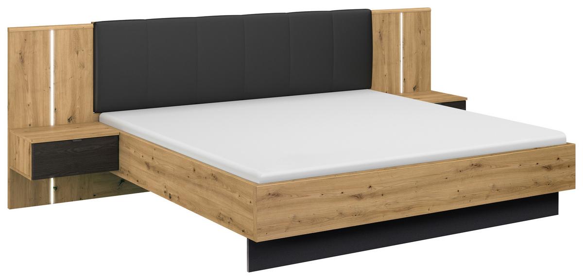 Bettanlage Apollon Eiche Artisan/schwarz B: 180cm - Schwarz/Eiche Artisan, MODERN, Holzwerkstoff/Textil (180/200cm) - Rauch Möbel