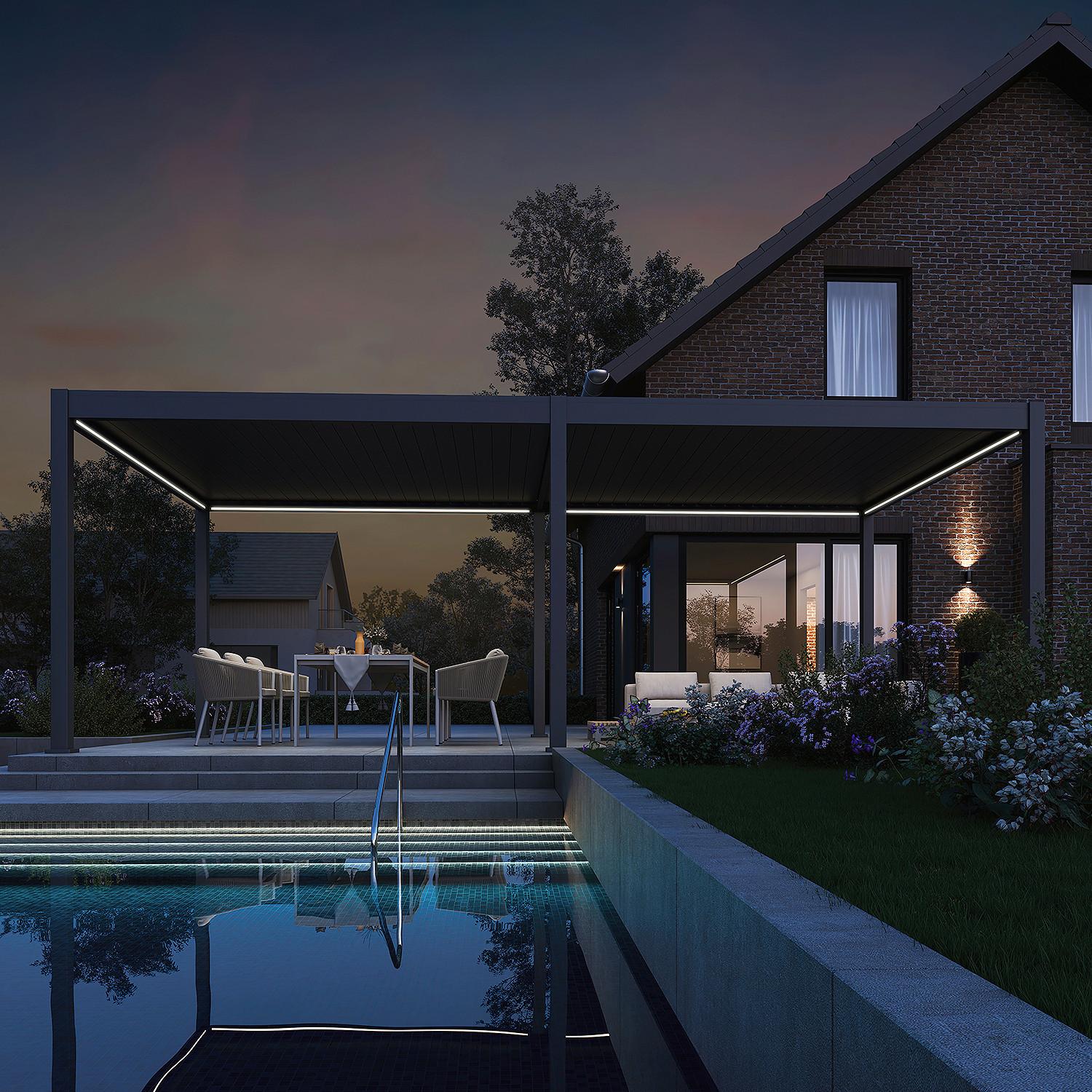 Pergola Deluxe Plus 400x800cm Wetterfest, Elektrisch - Anthrazit, Basics, Metall (400/255/800cm) - Gardenson