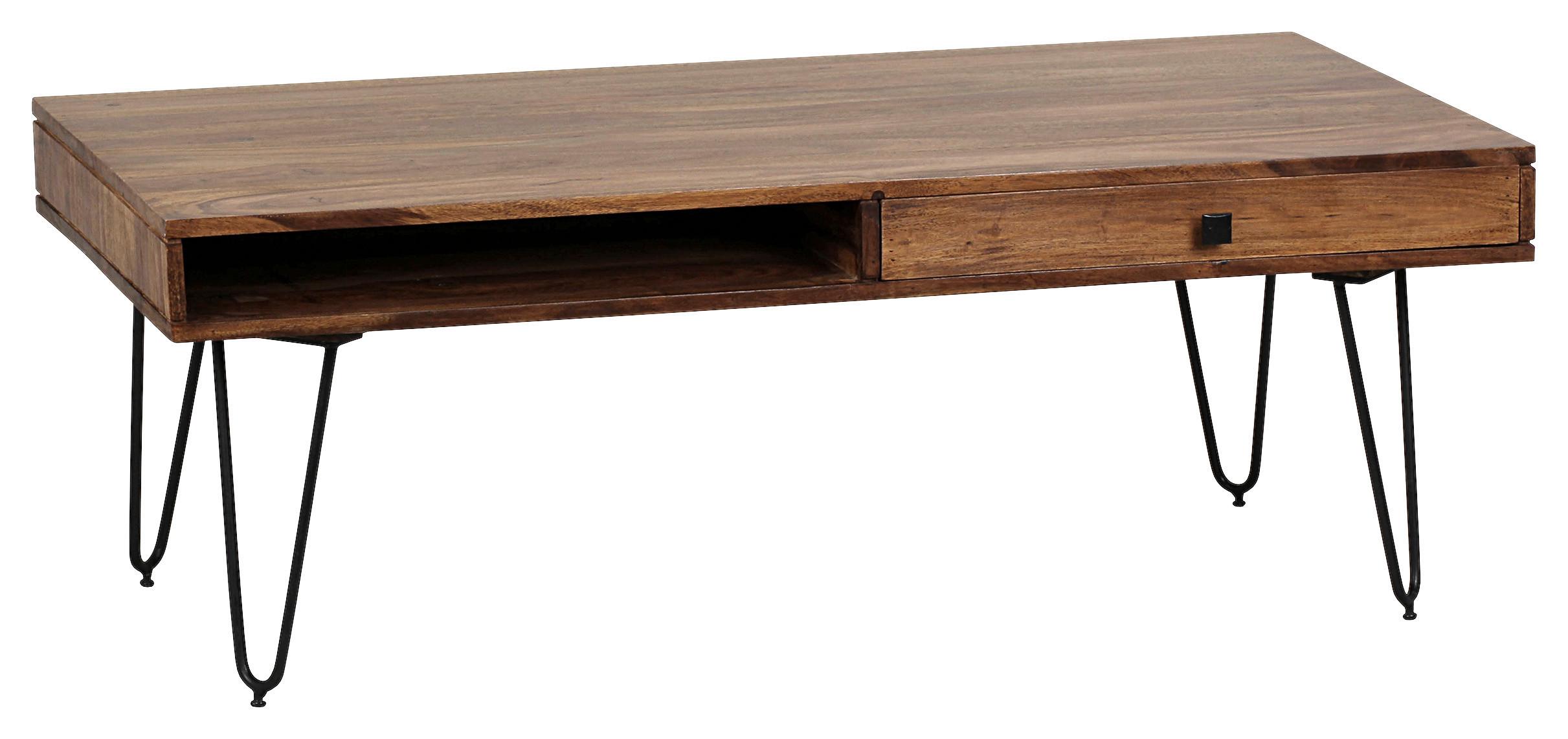 Couchtisch Holz mit Stauraum Bagli, Sheesham/Schwarz - Sheeshamfarben/Schwarz, Design, Holz/Metall (117/60/43cm) - MID.YOU