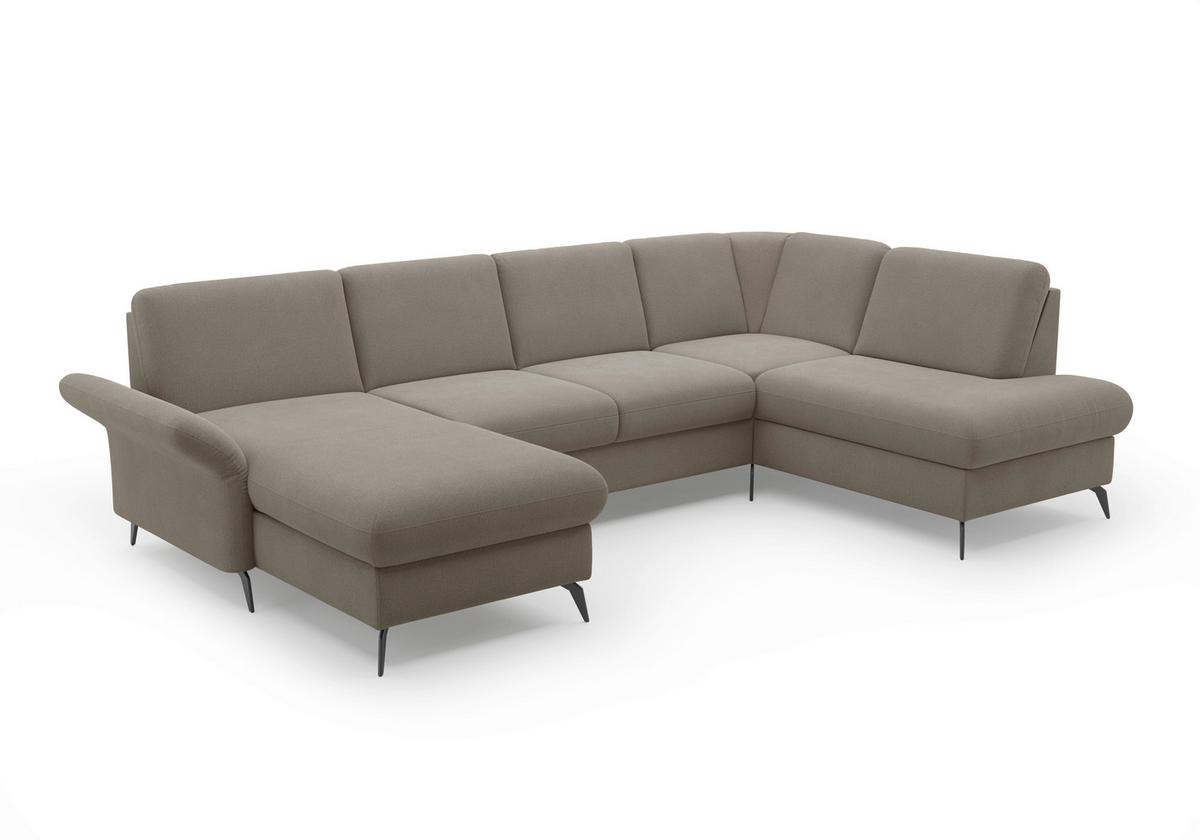 Wohnlandschaft Rochelle Schlammfarben U: 164x314x195cm - Schlammfarben/Schwarz, KONVENTIONELL, Textil (164/314/195cm) - Sit & More