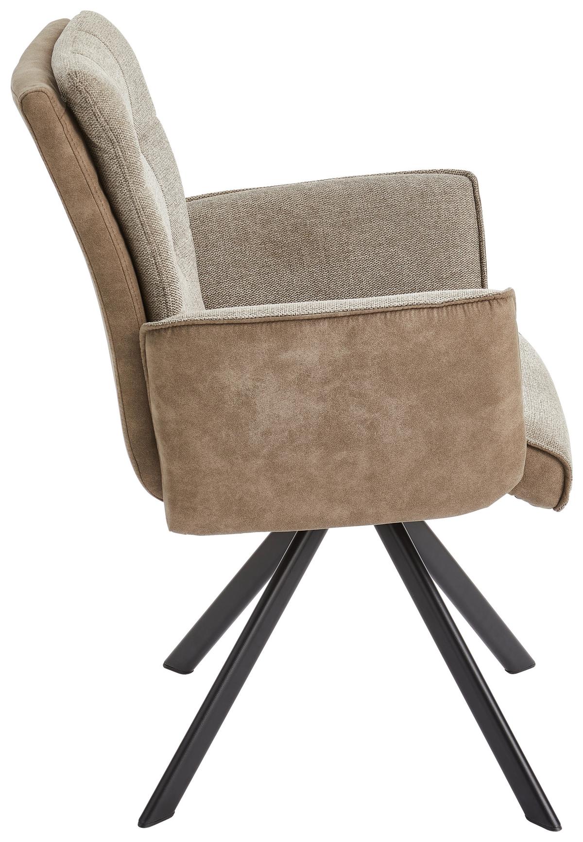 Armlehnstuhl Frida Braun/grau Sitzfläche Drehbar - Schwarz/Braun, MODERN, Holz/Textil (61/91/64cm) - Livetastic
