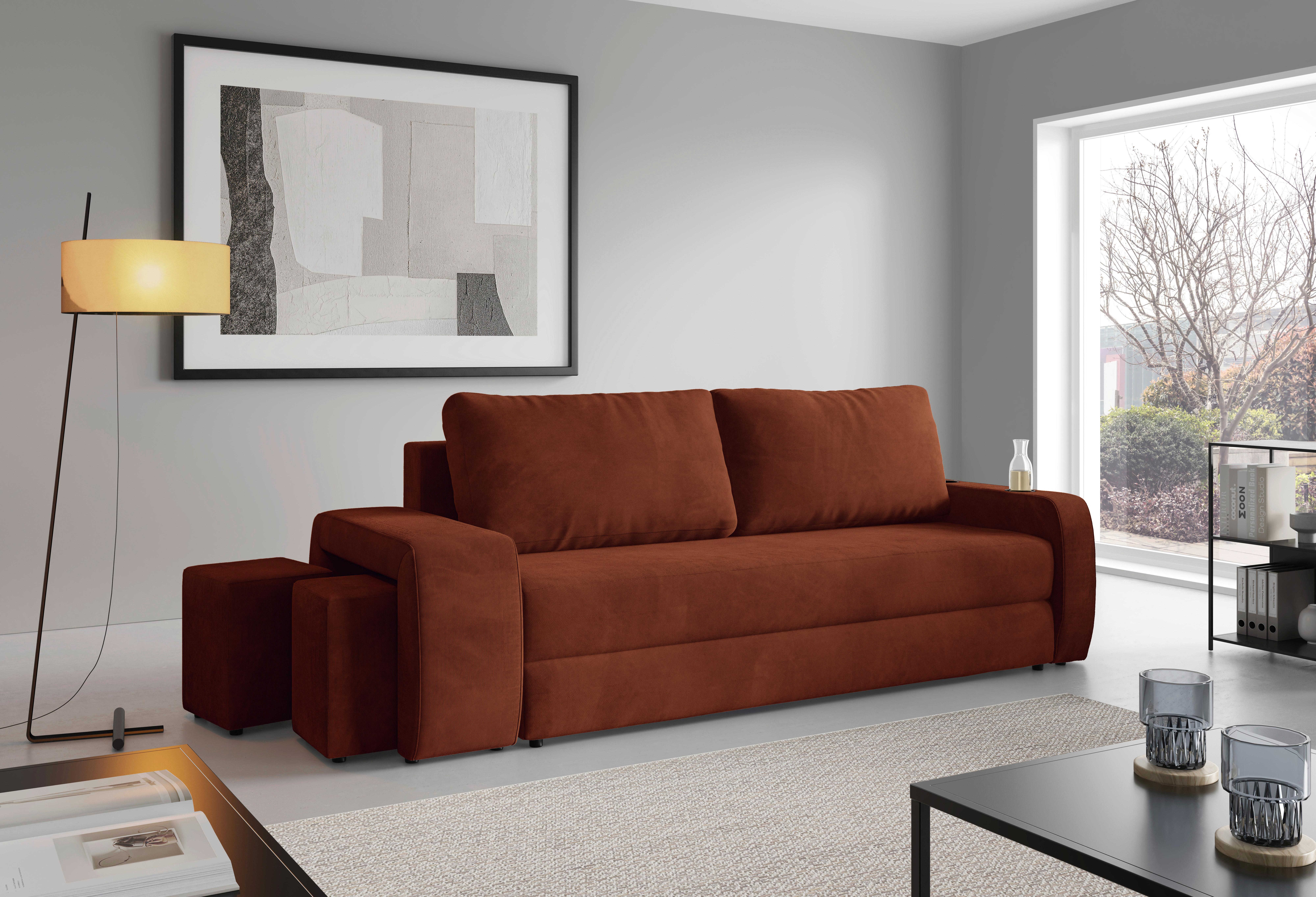 Schlafsofa Ines Rostfarben B: 258cm - Rostfarben/Schwarz, Design, Textil (258/98/95cm) - Livetastic