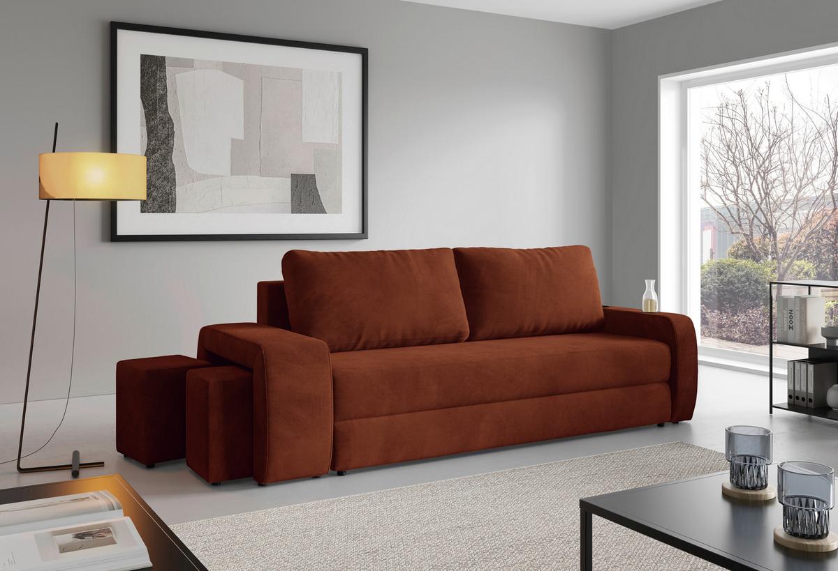 Schlafsofa Ines Rostfarben B: 258cm - Rostfarben/Schwarz, Design, Textil (258/98/95cm) - Livetastic