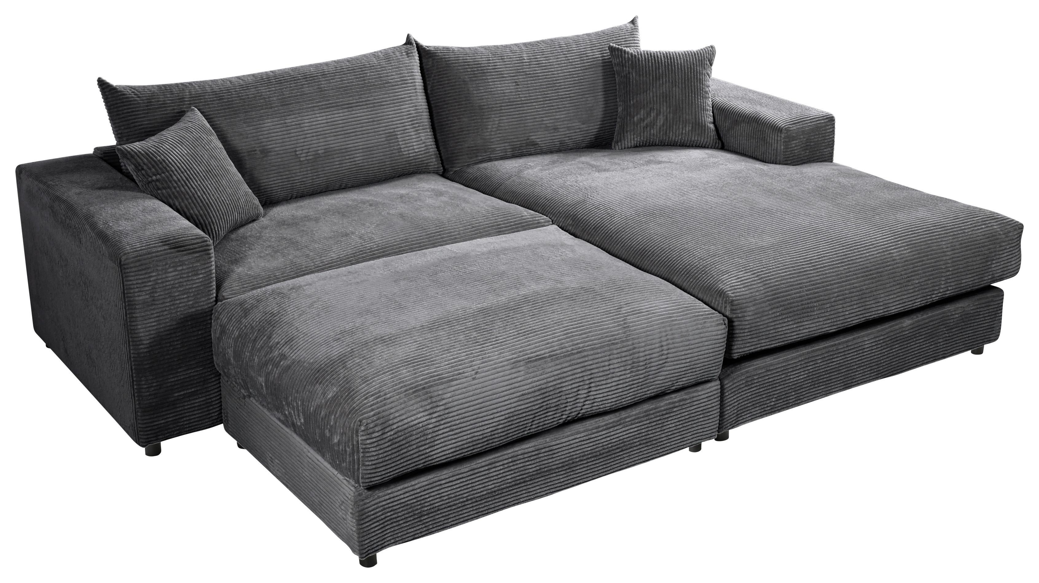 Ecksofa Funny S Dunkelgrau Mit Hocker S: 265x180 Cm - Dunkelgrau/Schwarz, Basics, Textil (265/180cm) - Livetastic