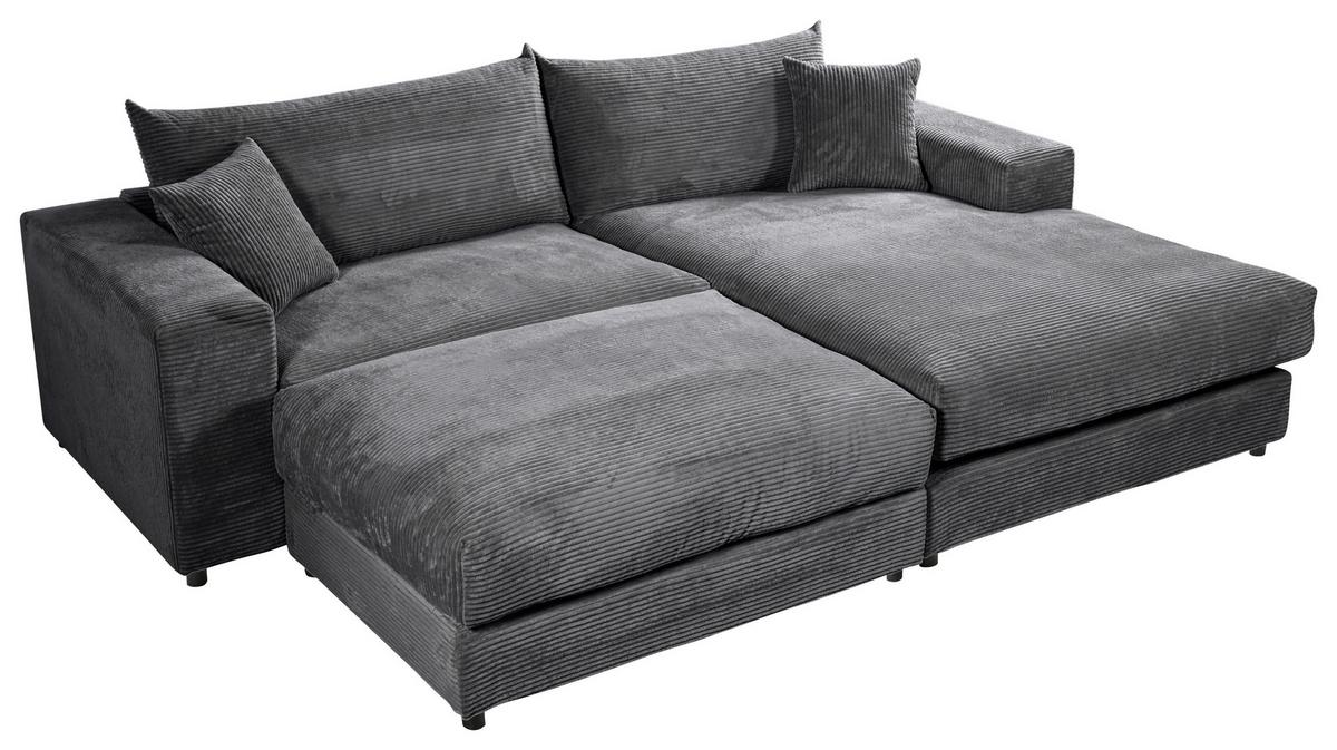 Ecksofa Funny S Dunkelgrau mit Hocker S: 265x180 cm - Dunkelgrau/Schwarz, Basics, Textil (265/180cm) - Livetastic