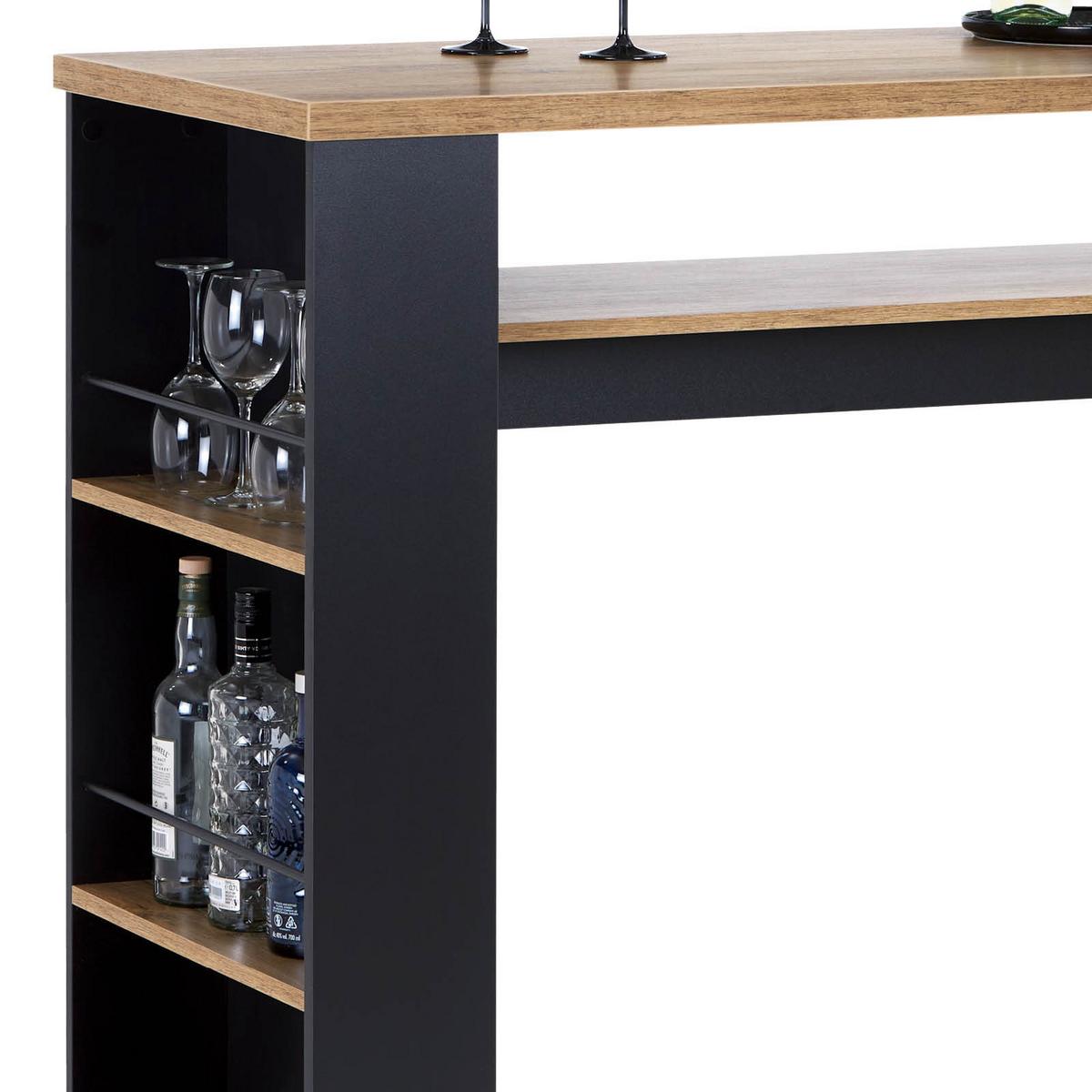 Bartisch Jamas 138x55x110,5 Cm Eiche Dekor/schwarz Mit Regal - Eichefarben/Schwarz, MODERN, Holzwerkstoff (138/110,5/55cm)