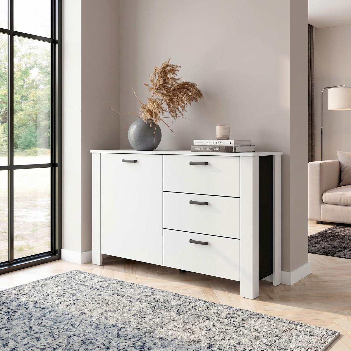 Sideboard Faro Weiß B: 140 cm - Schwarz/Weiß, Design, Holzwerkstoff (140/84/40cm) - MID.YOU